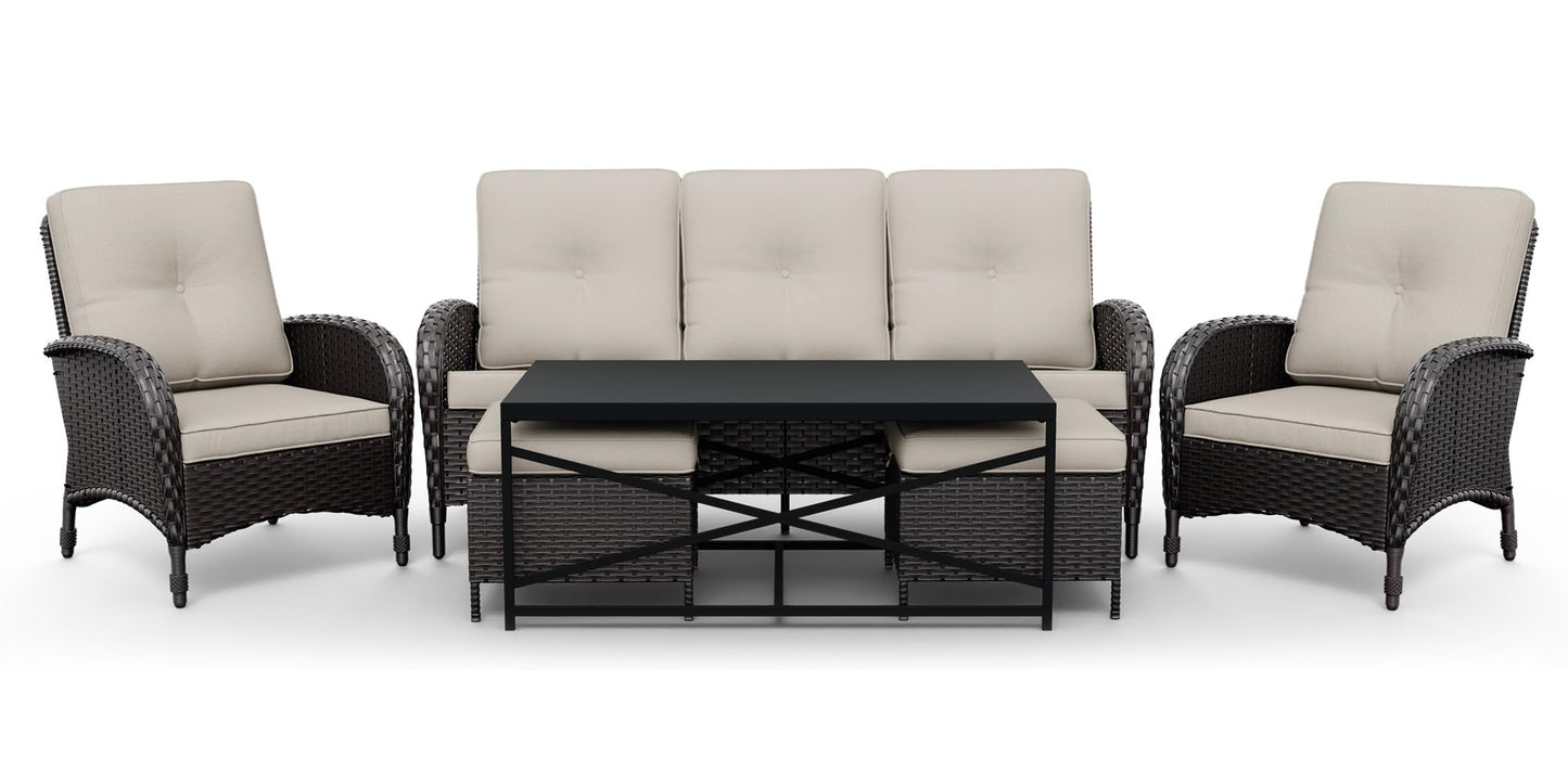 Joyside Wicker Patio Chairs Set of 2, Rattan Outdoor Furniture with Thickened Cushions, High Back, Deep Seating, Wide Armrest, Outdoor Chairs for Porch, Deck
