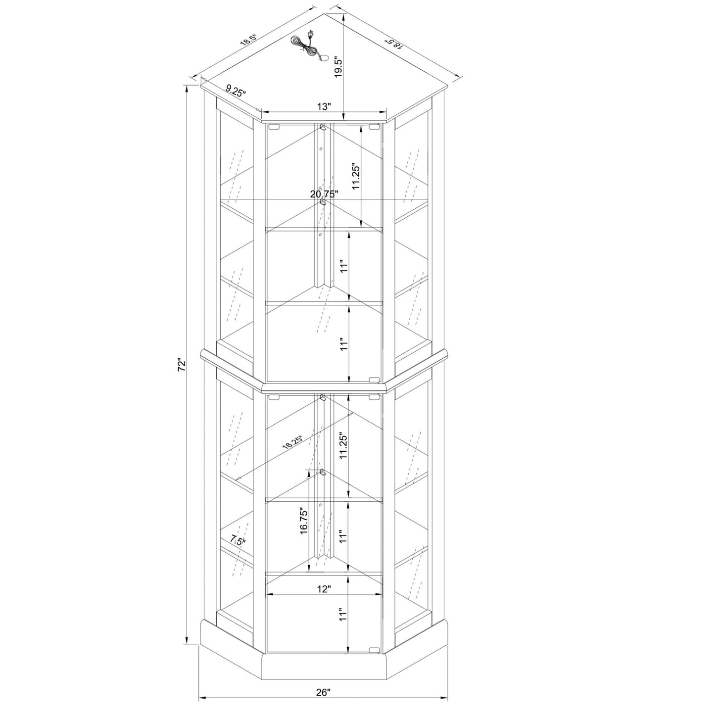 LKTART Corner Curio Cabinet with Lights, Glass Display Cabine, 72" Tall Corner Storage Cabinet with Mirrored Back Panel &Tempered Glass Doors and Adjustable Shelves (Oak)