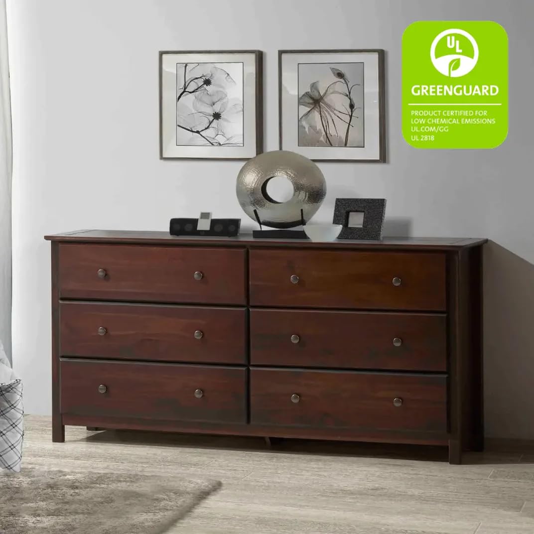 Grain Wood Furniture Shaker 6-Drawer Dresser, Solid Wood with a Walnut Finish