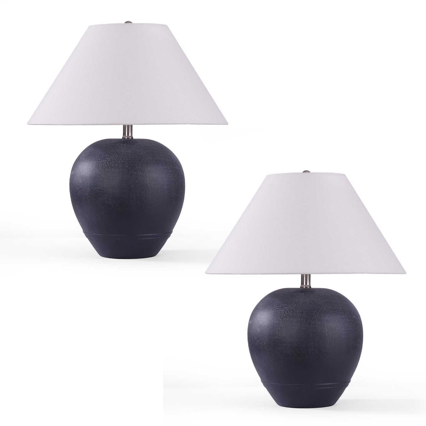Farmhouse Ceramic Table Lamp, 21" Rustic Table Lamp with Linen Shade, 3-Way Dimmable Bedside Nightstand Lamps for Bedroom, Living Room, E26 Socket, Dark Grey