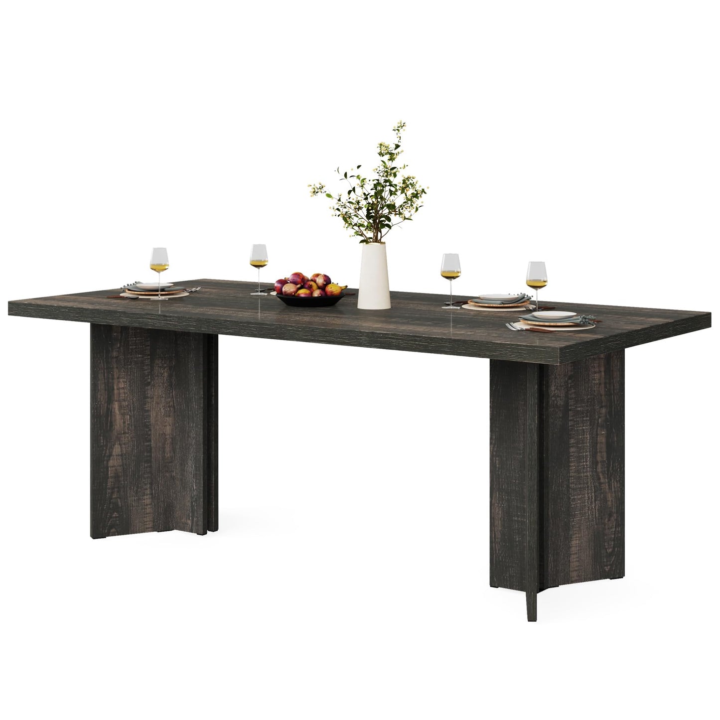 Tribesigns 63-inch Executive Desk, Vintage Home Office Computer Desk with Large Tabletop, Farmhouse Wood Writing Conference Table Workstation for Office, Study, Walnut Brown