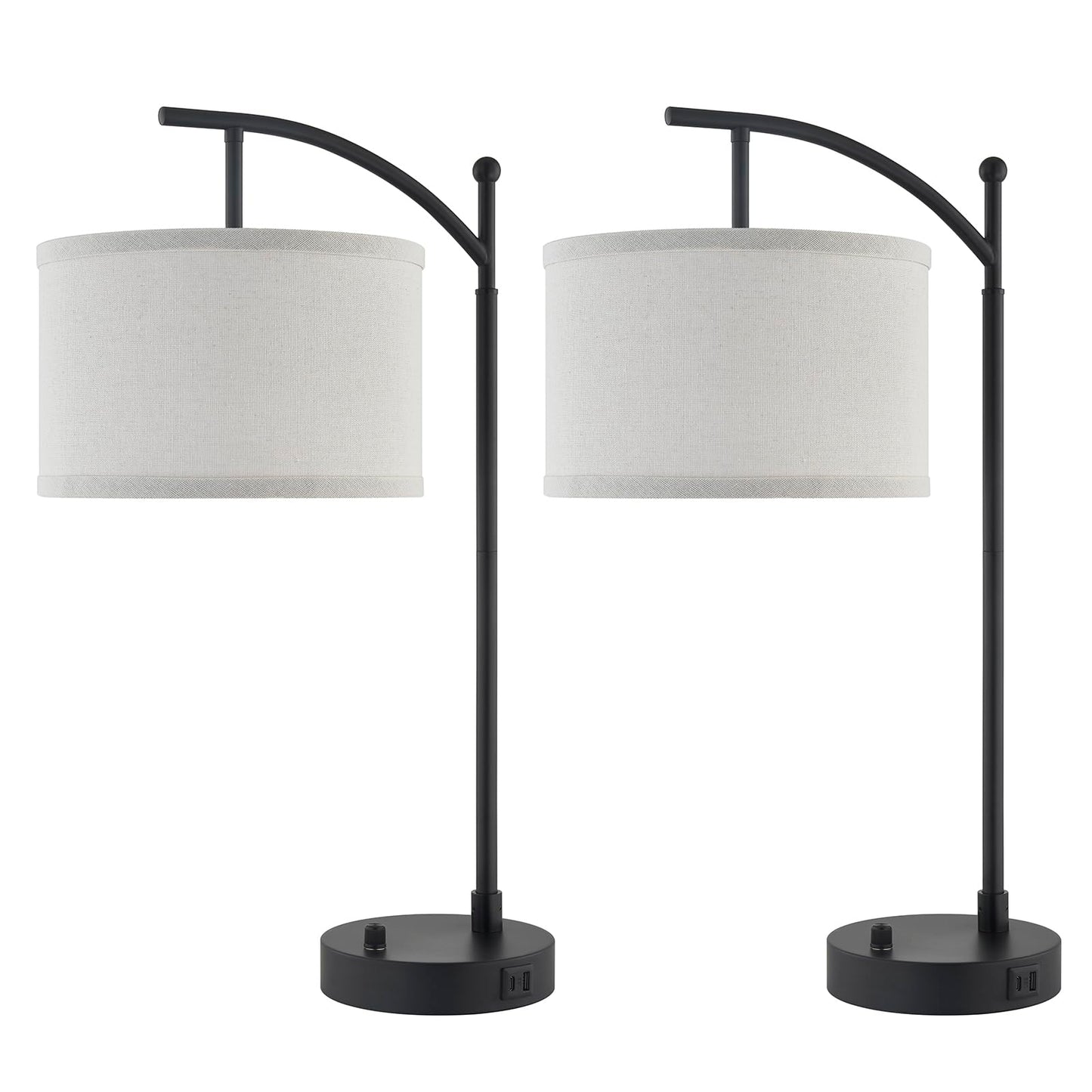 Table Lamp for Living Room Bedroom, 23.5" Table Lamps Set of 2 with USB C+A Ports, Bedside Lamps for Nightstand with Linen Lamp Shades, 2 Dimmable LED Bulbs Included, Black