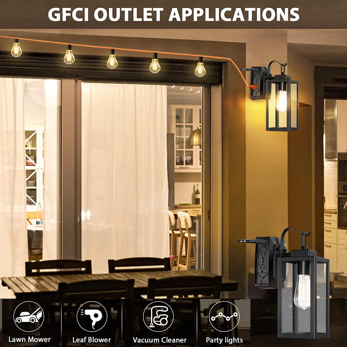 18 Inch Dusk to Dawn Outdoor Wall Light Fixtures, Large Exterior Waterproof Light Fixtures, Black Modern Porch Lights with E26 Sockets & Glass Shades, Wall Sconces for Patio, Garage, Front Door