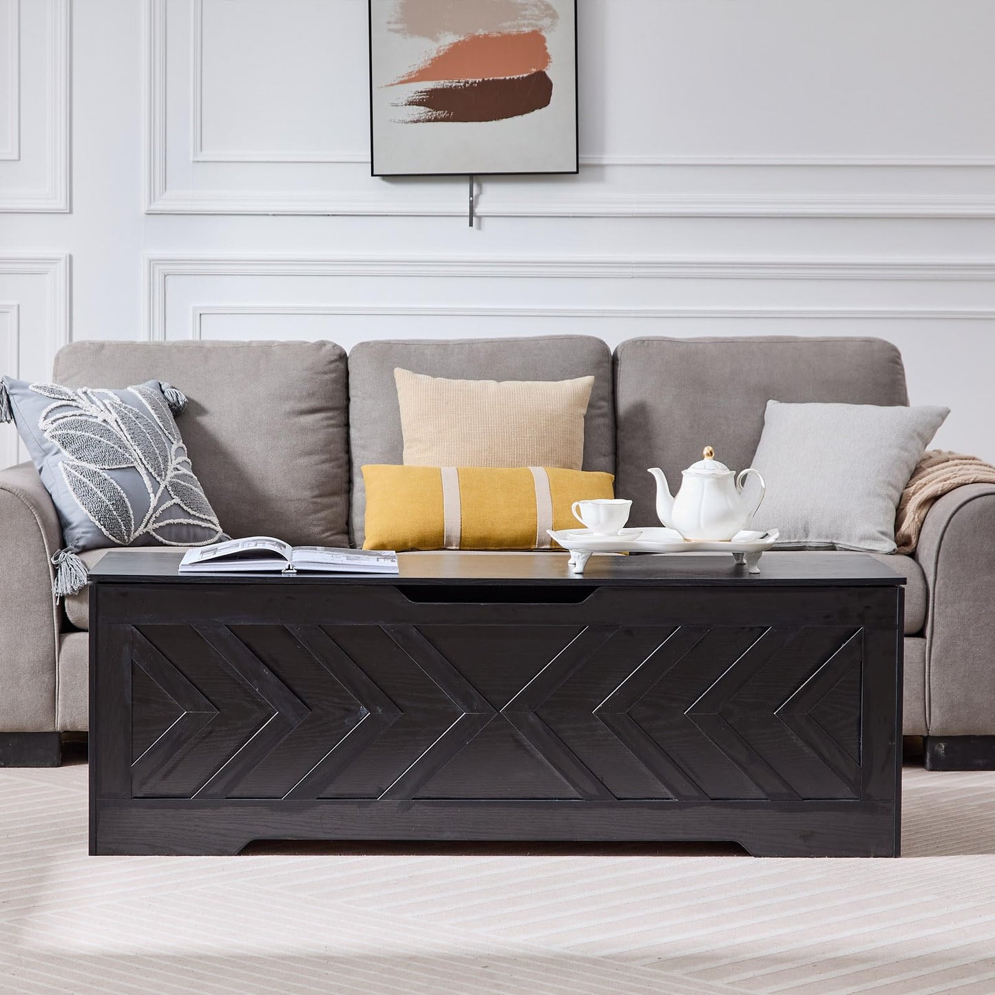 55.1” Storage Bench, Extra Large Entryway Bench with Storage,Storage Chest with 2 Safety Hinges,Blanket Storage,Shoe Storage Chest for Bedroom,Living Room,Easy Assembly. (Greige)