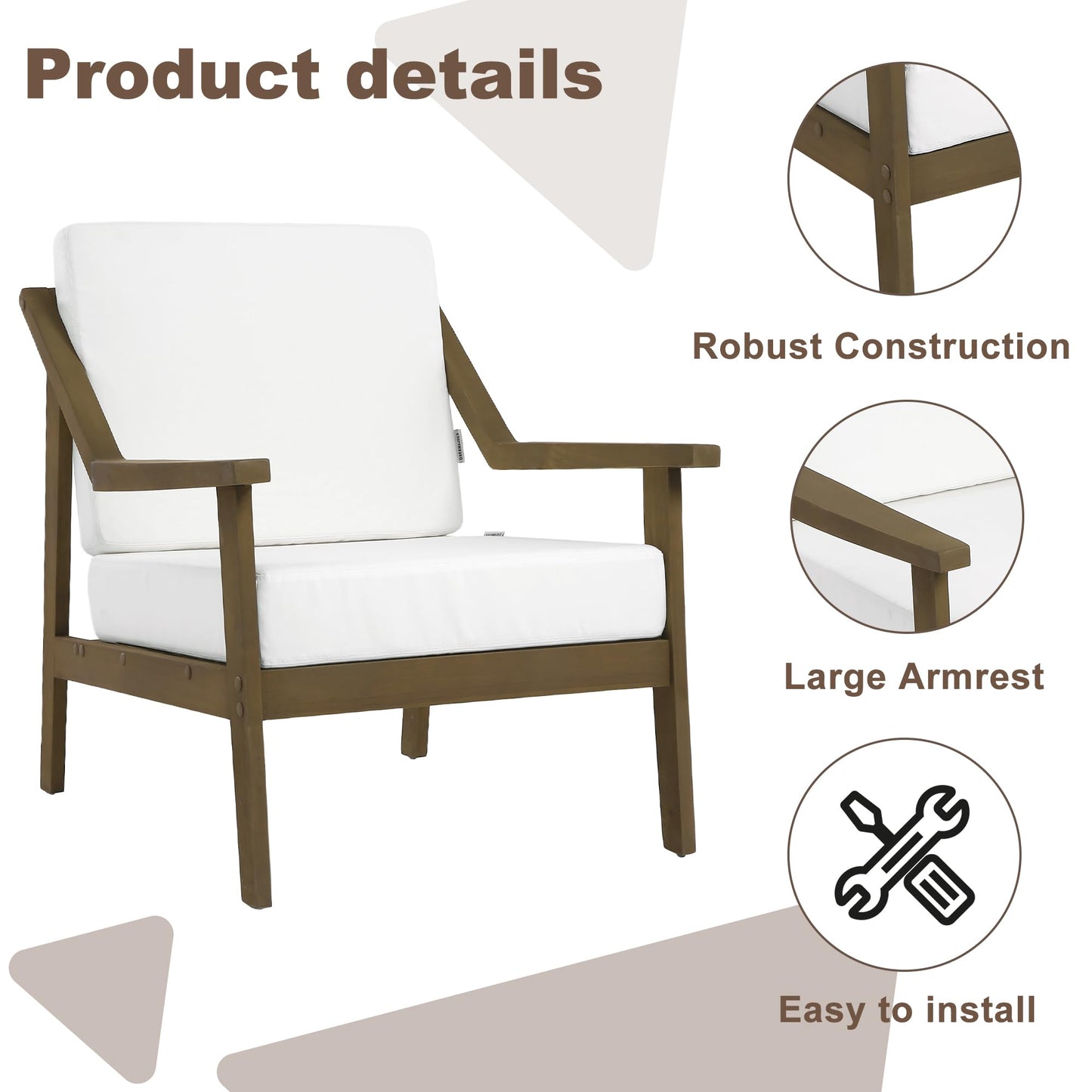 Outdoor Patio Furniture Set, 2 Piece Outdoor Patio Sofa Armchairs with Washable Thick Cushions, All-Weather Solid Wood Patio Bistro Set for Porch, Balcony, Natural Frame & Beige Cushion