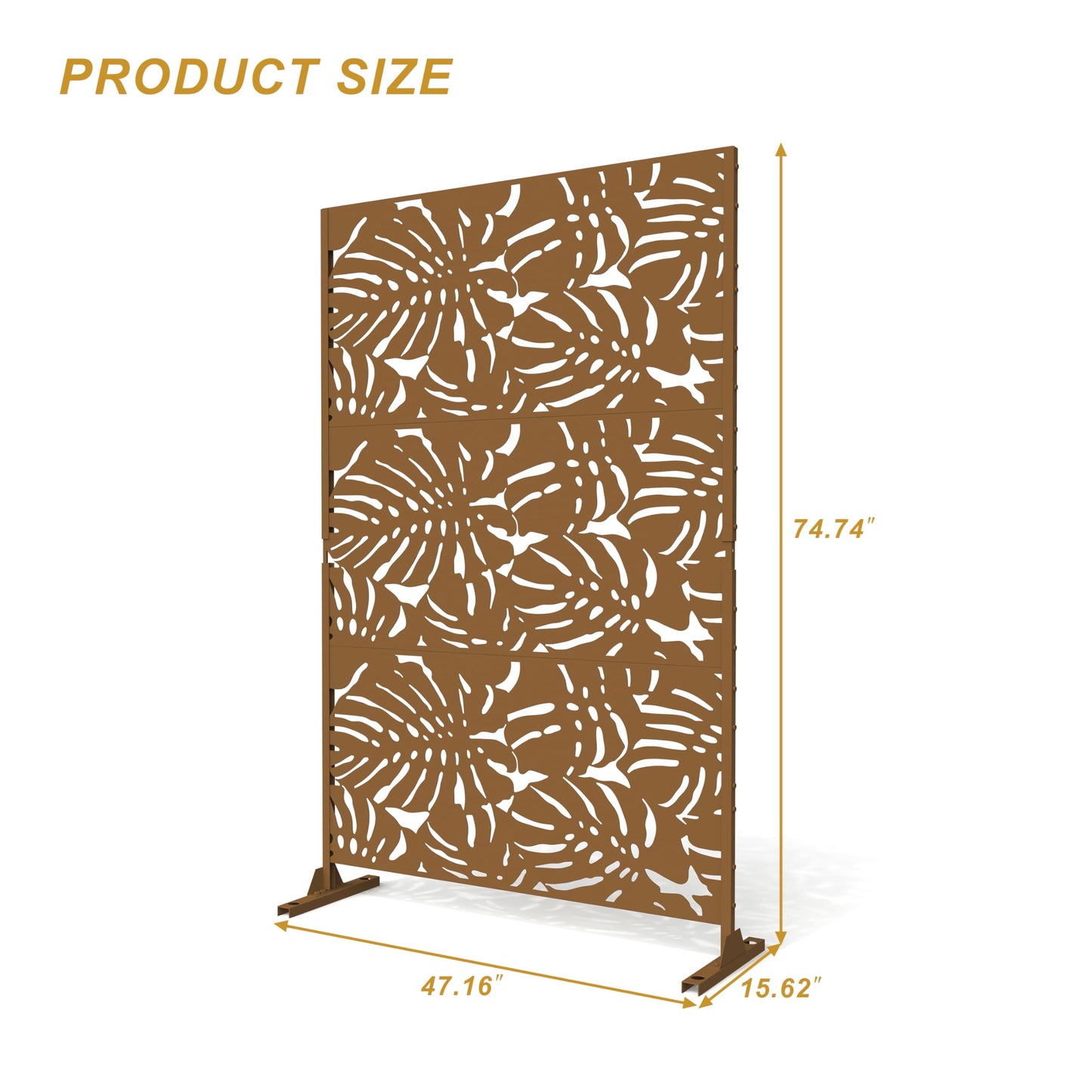 Metal Privacy Screen with Stand, 74" H×47" W Outdoor Privacy Screen for Deck Patio Lawn Garden (Black-Summer)