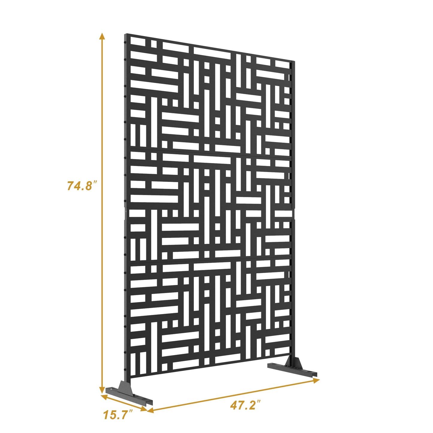 Outdoor Metal Privacy Screen with Stand, 72" H x 47" W Freestanding Outdoor Patio Divider, Decorative Patio Privacy Fence Panel for Garden Backyard Balcony Porch (Brown-Crossbanding)