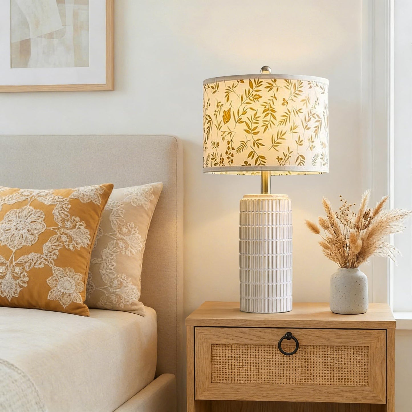 PoKat 23" Modern Ceramic Table Lamp Set of 2 for Living Room White Desk Lamps for Bedroom Farmhouse Bedside Nightstand Lamp House Warming Gifts New Home Decor End Table Lamps Gifts for Women Mom Beige