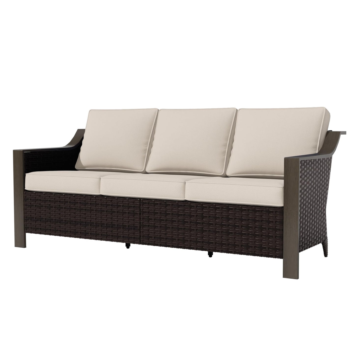 74 Inch Patio 3-Seater Sofa,PE Wicker Outdoor Lounge with Thick Removable Water-Resistant Cushions, Rust-Proof Steel Frame, 900LBS Capacity, Beige