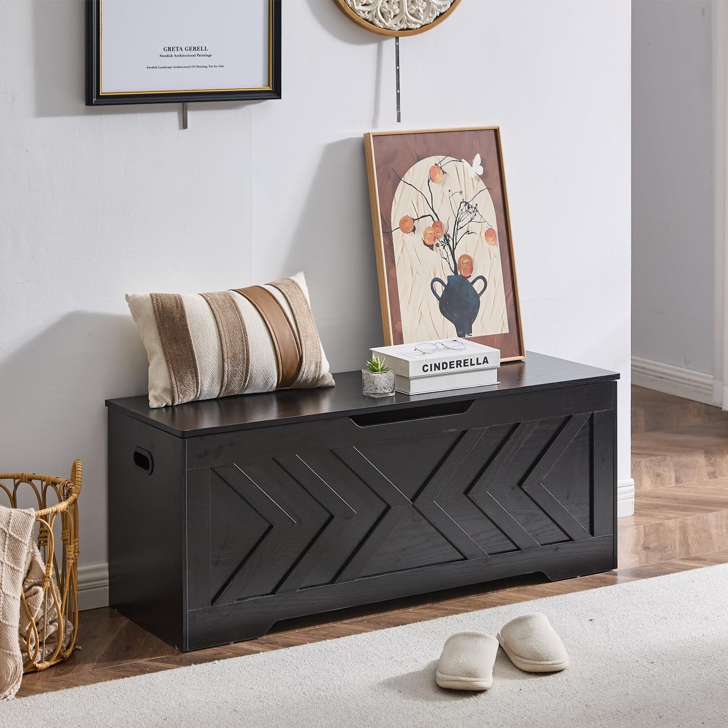 47.2” Storage Bench,Extra Large Wooden Storage Chest with 2 Safety Hinges,entryway Bench,Blanket Storage,Shoe Storage Bench for Entryway,Bedroom,Living Room,Easy Assembly.-Greige