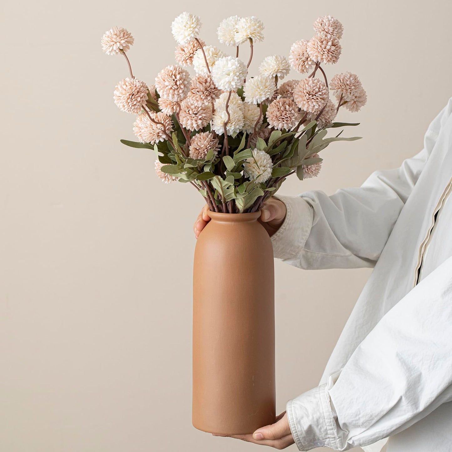 10.4 inches Tall Decorative Ceramic Vase Set, 3 Pieces, Nordic Modern Boho Style, White, Modern Farmhouse for Home Decor (Coffee Mix)