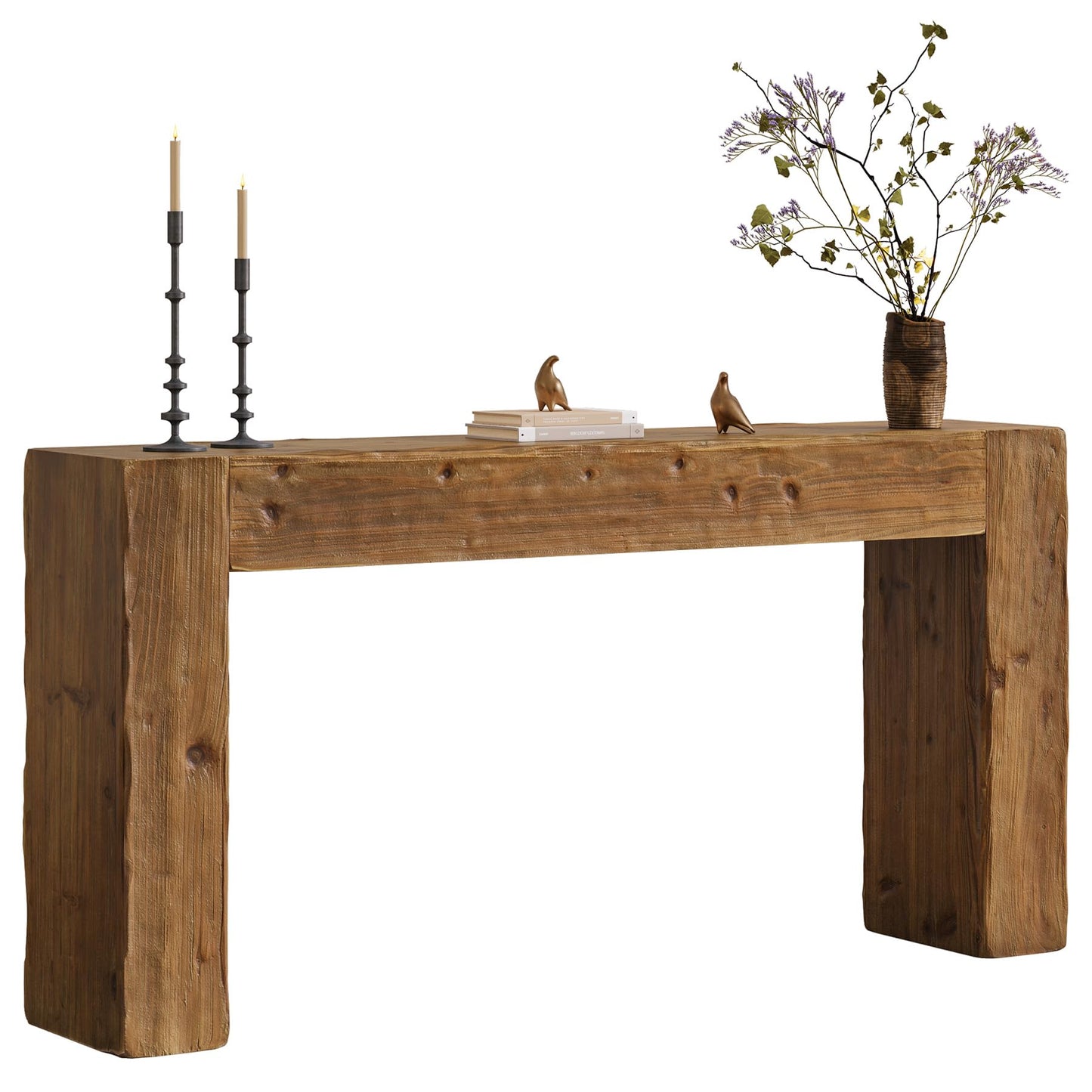 Solid Wood Console Table, 63-Inch Farmhouse Sofa Table Behind Couch for Entryway, Living Room, Foyer, Easy Assembly (Light Wood)