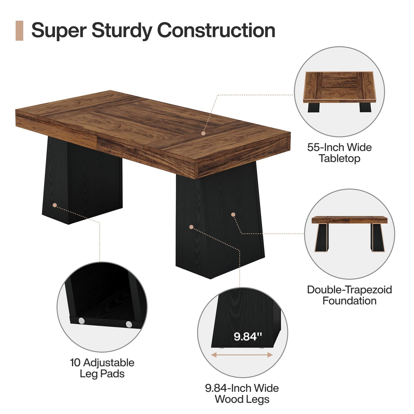 Tribesigns 55" Executive Desk, Wooden Office Desk with Double Pedestal, Modern Simple Computer Writing Table for Home Office, Light Brown