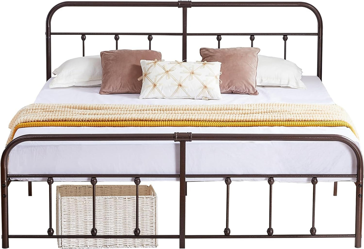 VECELO King Size Victorian Style Metal Bed Frame with Headboard/Mattress Foundation/No Box Spring Needed/Under Bed Storage and Strong Slat Support Purple Bronze