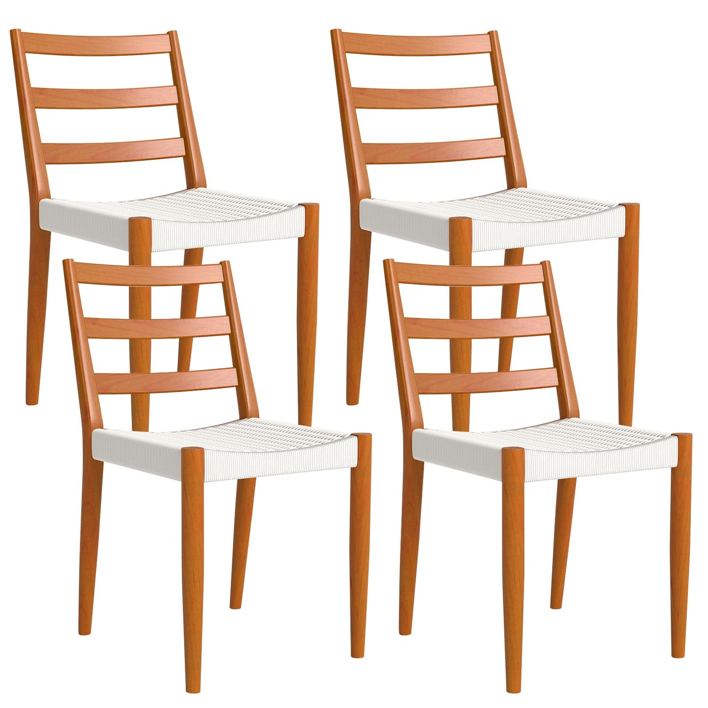 IOMOR Dining Chairs Set of 4, Modern Kitchen Chairs with Woven Seat and Solid Wood Legs for Dining Room, Kitchen Table Chairs with Solid Wood Legs(Beige)