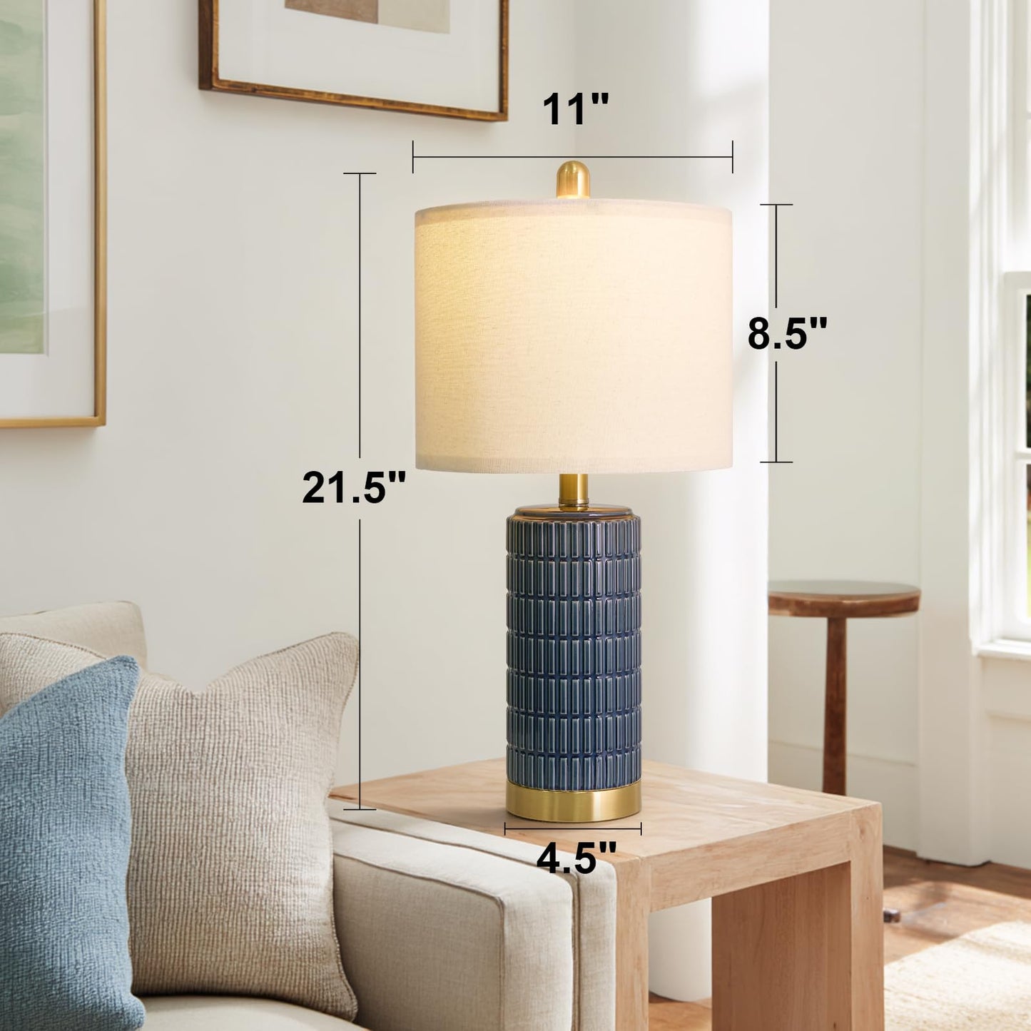 PoKat 20.75" Small Modern Ceramic Table Lamps Set of 2 for Bedroom, White Bedside Lamps for Night Stands, Farmhouse Desk Decor Gift Nightstand Table Lamps for Living Room End Table Beige