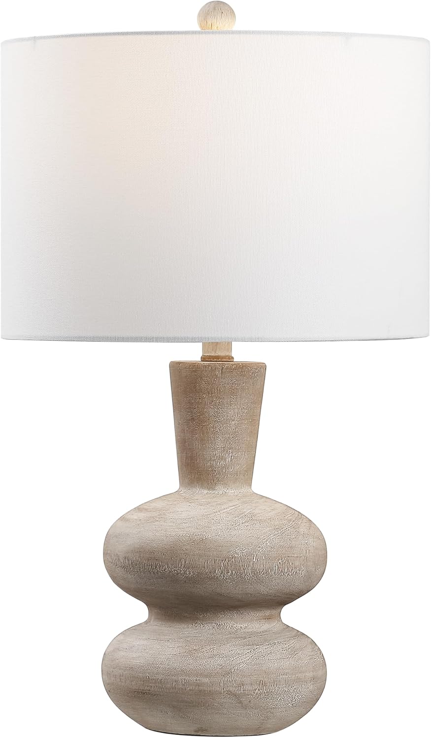 JONATHAN Y 24" Antique Brown Modern Minimalist Sculptural Oak-Grain Resin LED Table Lamp for Living Room Bedroom, White Linen Drum Shade, LED Bulb Included JYL5708A
