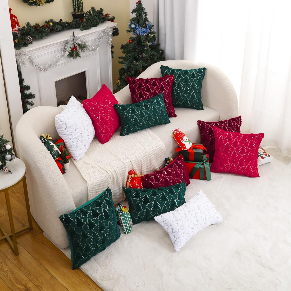 VAKADO Christmas Throw Pillow Covers 18x18 Set of 2 Embroidered Decorative Xmas Couch Cushion Cases Holiday Soft Home Decor for Bedroom Sofa Chair Porch Winter, Cream