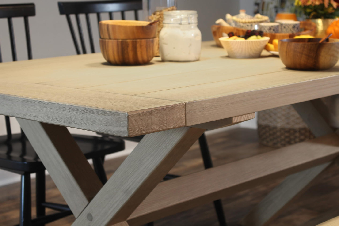 Grain Wood Furniture Solid Wood Cascais 72" Rectangular Table with Farmhouse Base in Blonde Oak Top and Base