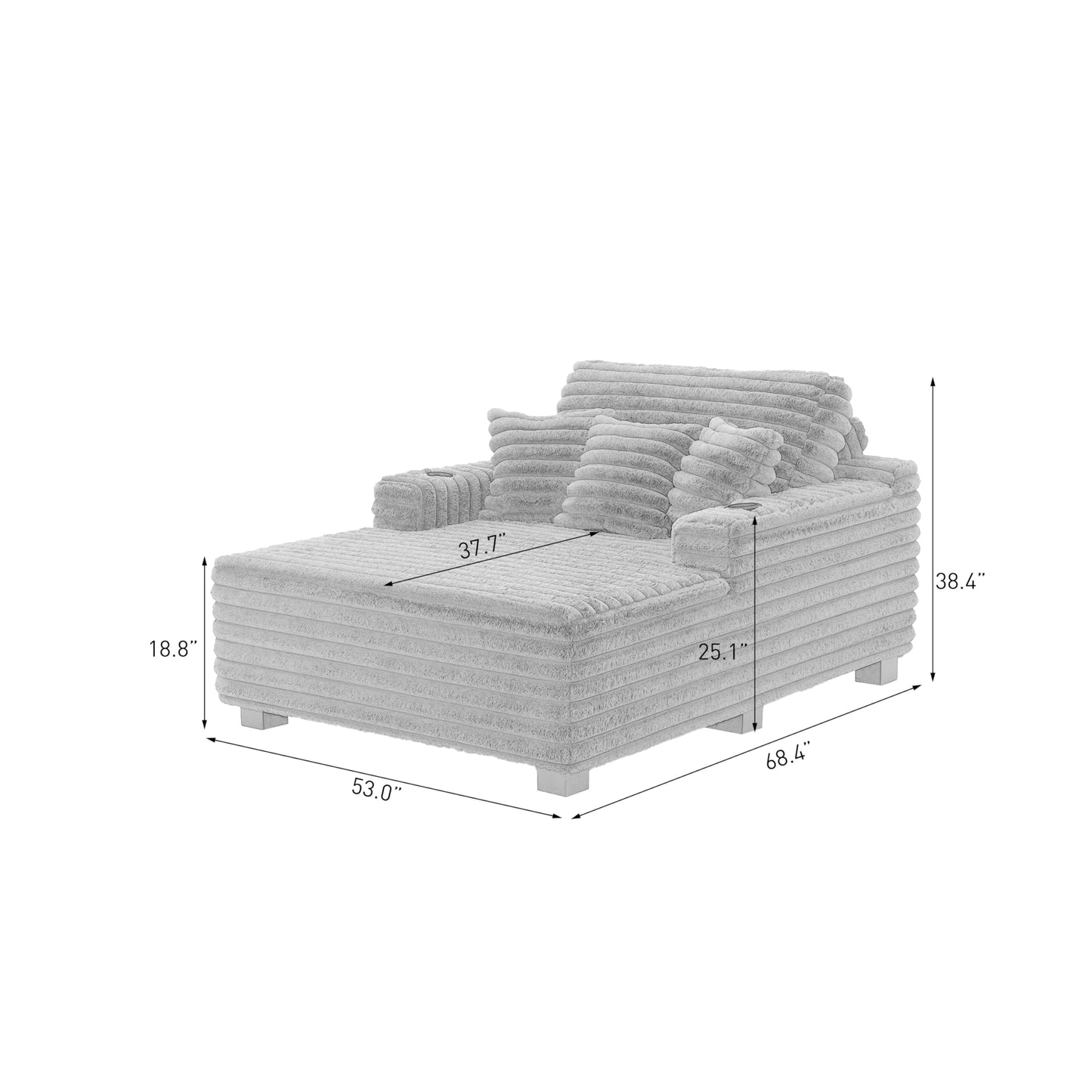 59" Chaise Lounge Chair Indoor, Upholstered Oversized Sleeper Sofa Bed Reading Chairs with 3 Soft Pillows & 2 Cup Holders, Comfy Cloud Deep Seat Sofa for Living Room Bedroom, Set of 2, Navy