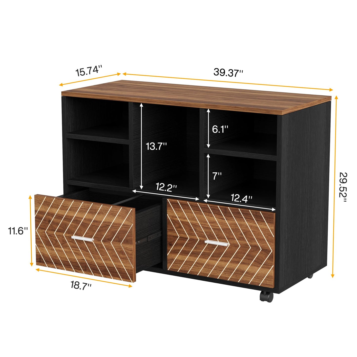 Tribesigns 2-Drawer Wood File Cabinet, Mobile Lateral Filing Cabinet for Hanging Letter Size Files, Printer Stand with Open Storage Shelves for Home Office (Oak Karo & White)