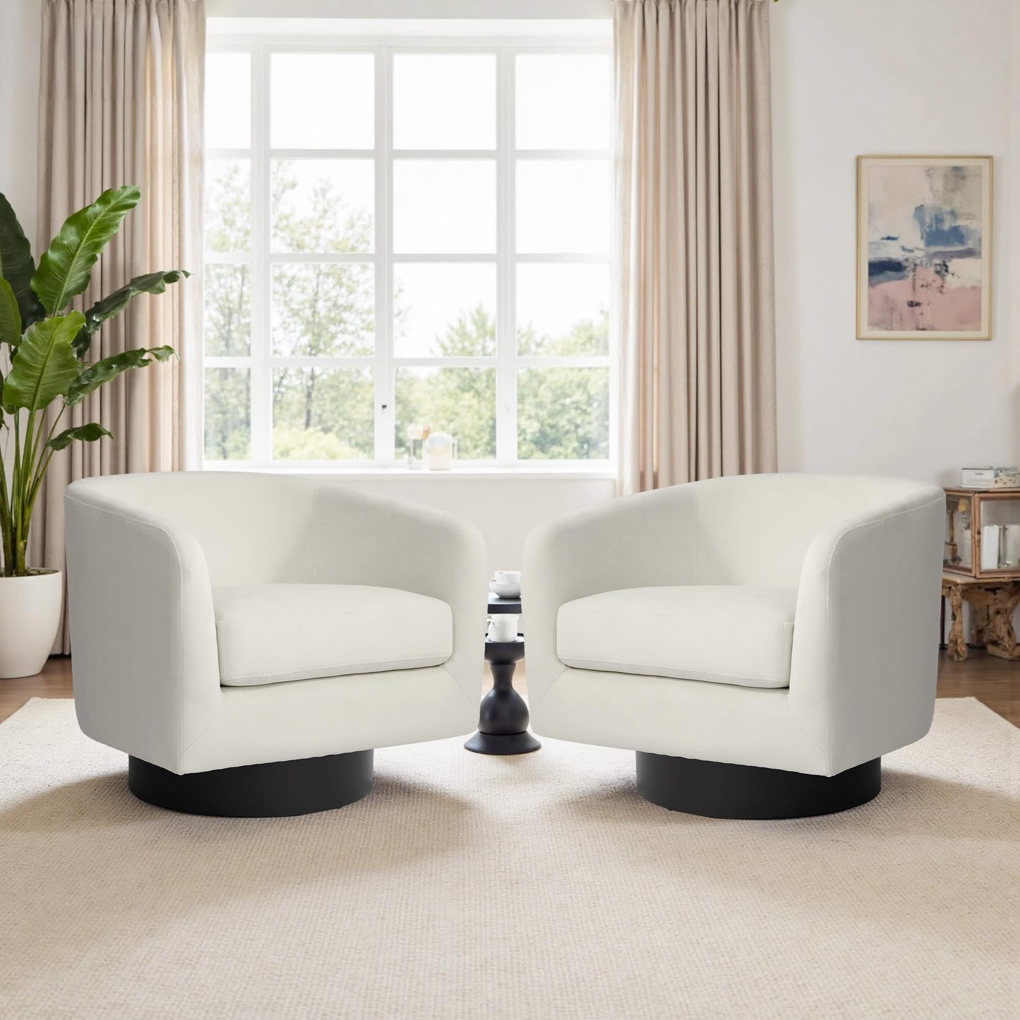 Swivel Barrel Accent Chairs Set of 2, Modern 360° Swivel Round Barrel Chair with Curve Back, Upholstered Velvet Fabric Armchair Single Sofa Club Chair for Living Room, Bedroom, Coffee
