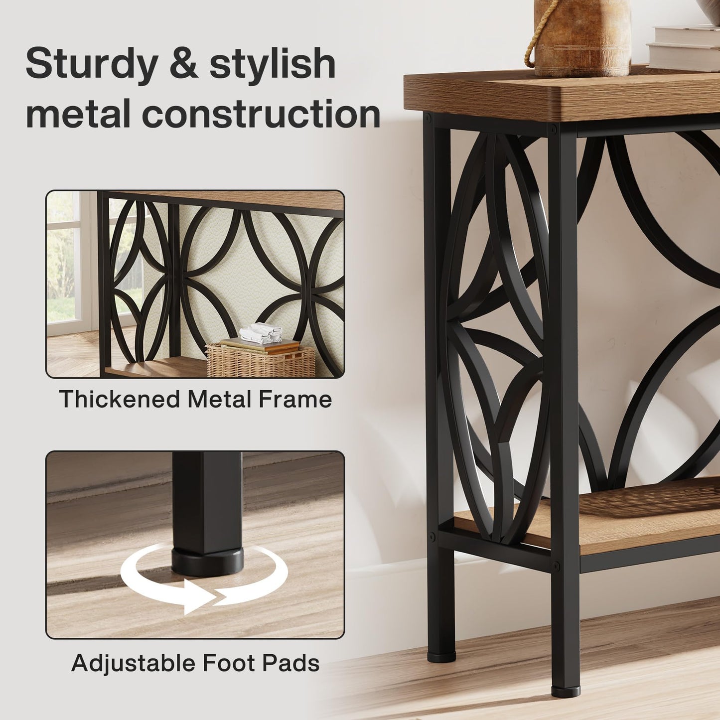 Tribesigns 70.9-Inch Narrow Sofa Table, Industrial Long Sofa Table Behind Couch, Entry Console Table with Storage for Entryway, Living Room, Foyer, Unique Design, Rustic Brown