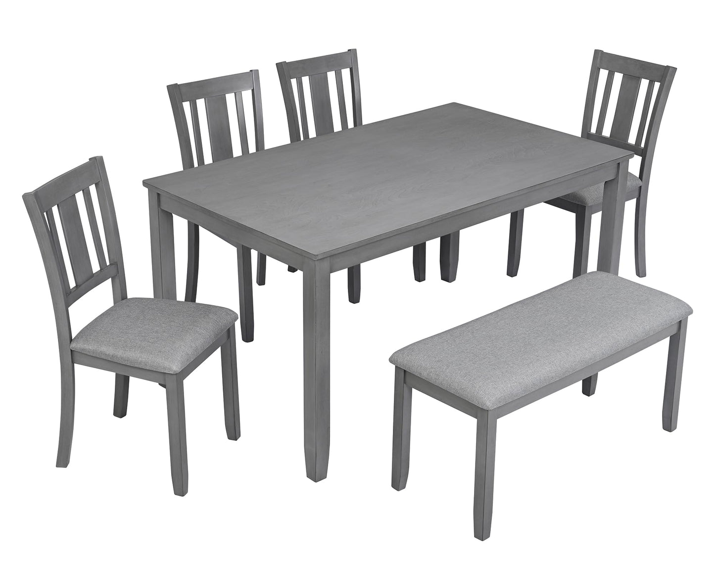 LKTART 6 Piece Kitchen Dining Set, 58.5" Rectangular Wooden Dinner Table with 4 Upholstered Chairs and a Bench for Living Room, Home Bar and Kitchen, Walnut