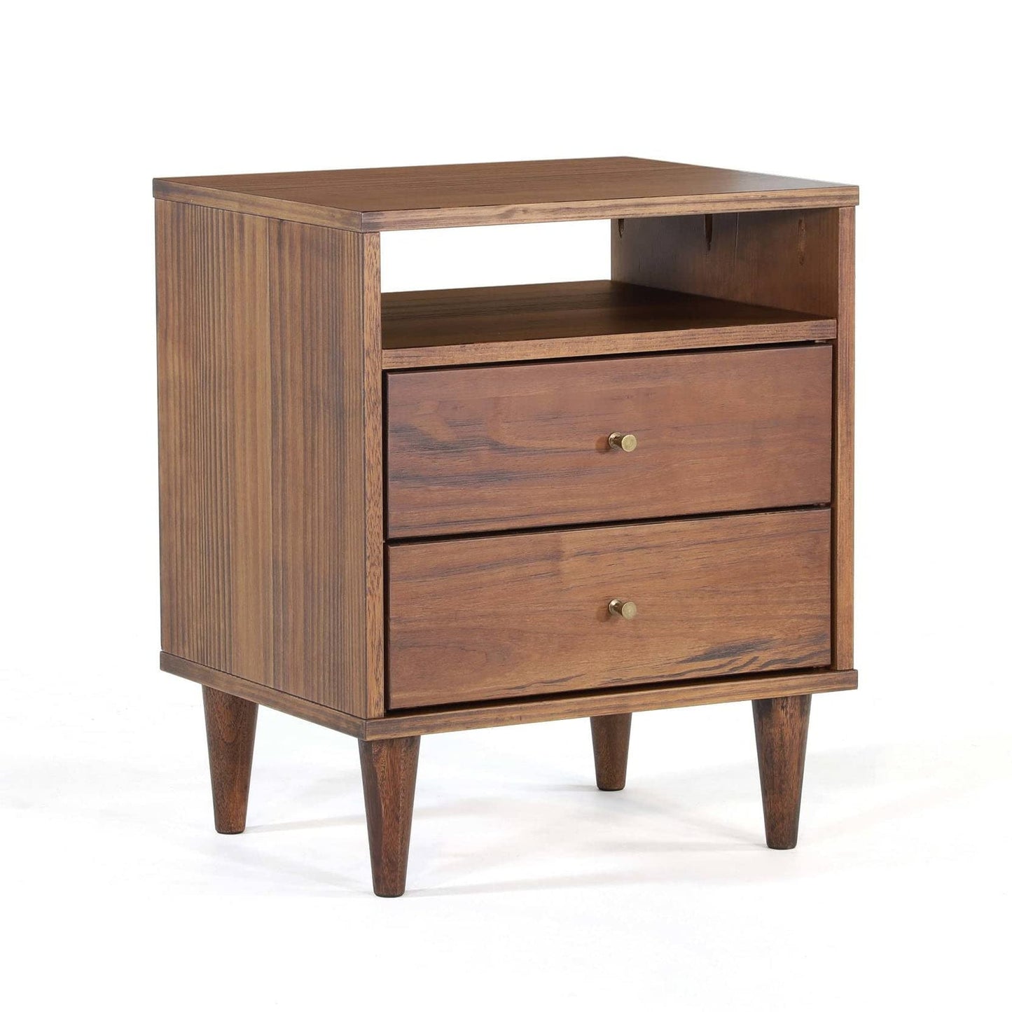 Grain Wood Furniture Mid Century 2-Drawer Nightstand, Solid Wood with a Brushed Walnut Finish