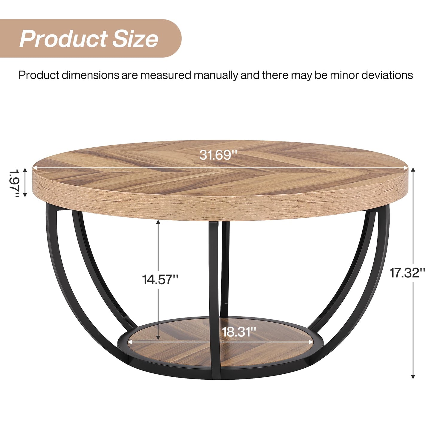 Tribesigns Round Coffee Table, 31.7" Wooden 2-Tier Circle Coffee Table with Storage Shelves, Modern Accent Cocktail Table Center Table for Living Room, Grey