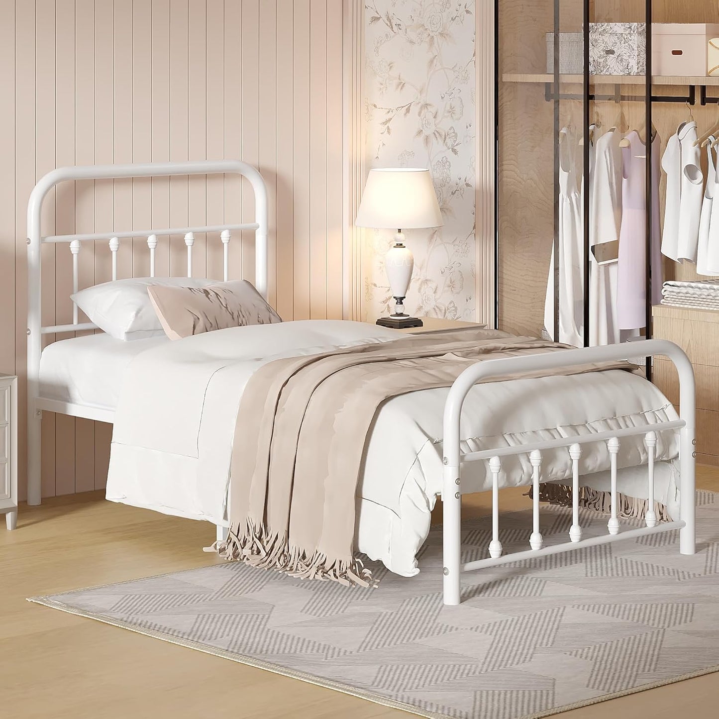 VECELO King Size Victorian Style Metal Bed Frame with Headboard/Mattress Foundation/No Box Spring Needed/Under Bed Storage and Strong Slat Support Purple Bronze
