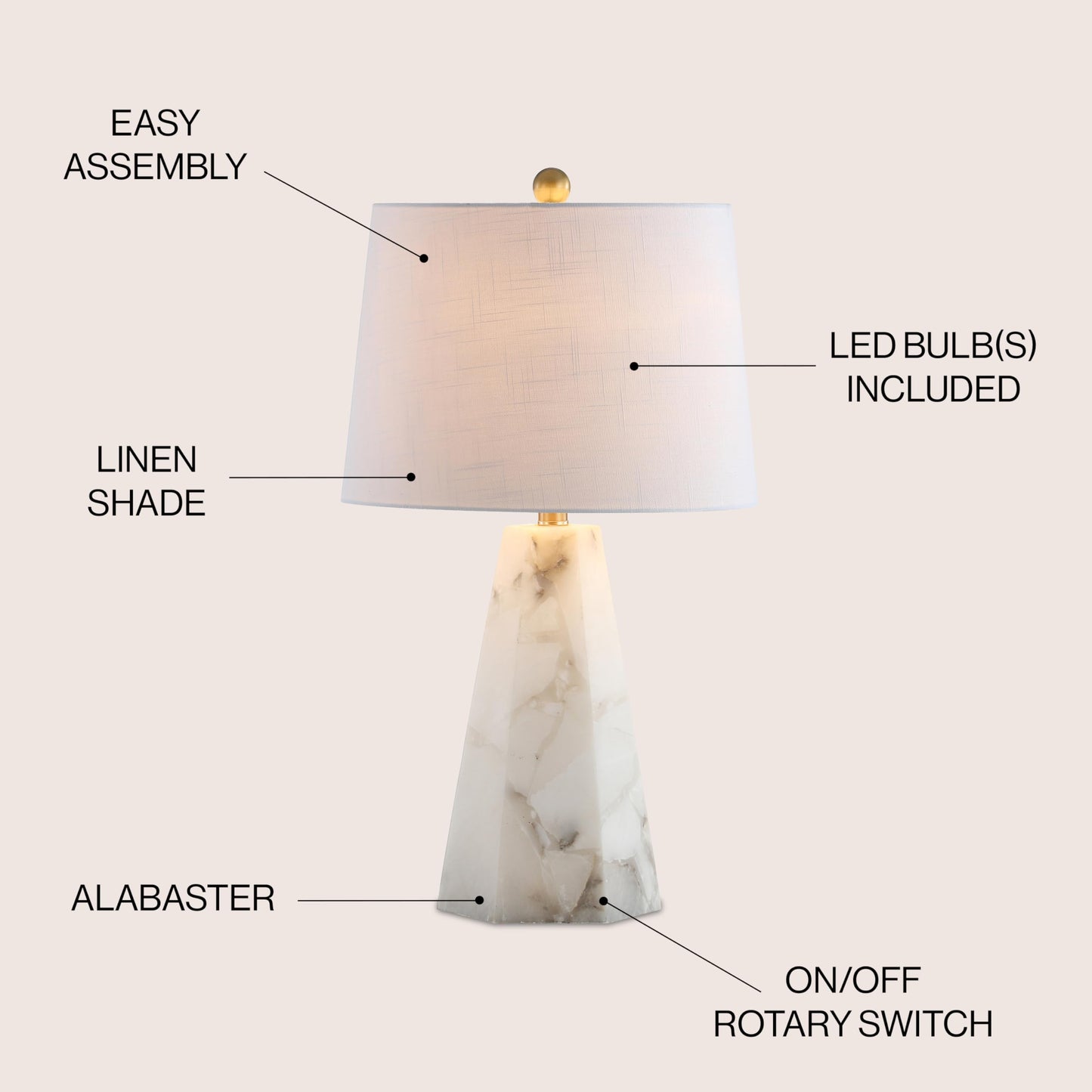 JONATHAN Y 25.5" Natural/Black Modern Table Lamp for Bedroom, White Linen Shade, Contemporary Bedside Nightstand Lamp for Living Room, LED Bulb Included (JYL6205B)