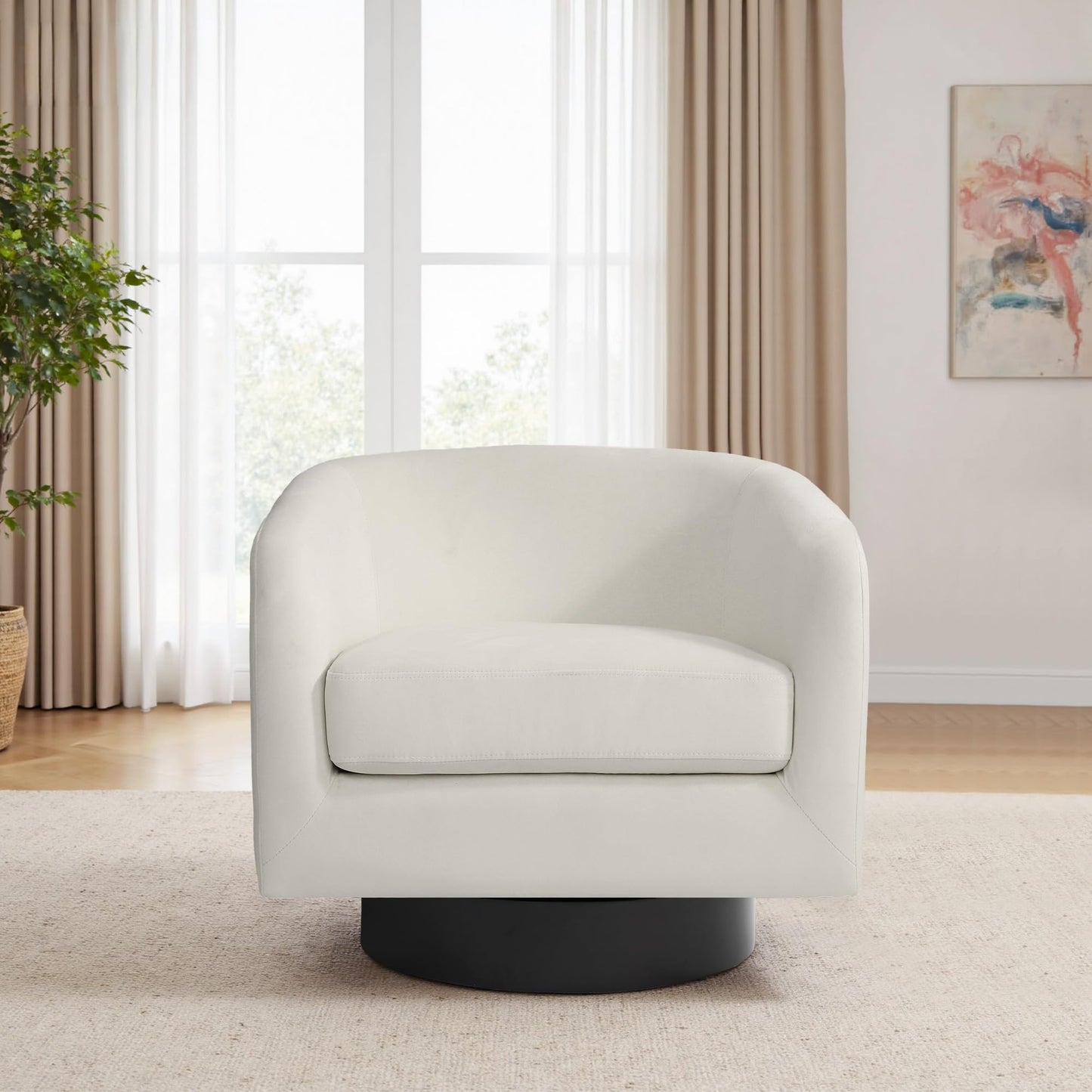 Swivel Barrel Accent Chairs Set of 2, Modern 360° Swivel Round Barrel Chair with Curve Back, Upholstered Velvet Fabric Armchair Single Sofa Club Chair for Living Room, Bedroom, Coffee