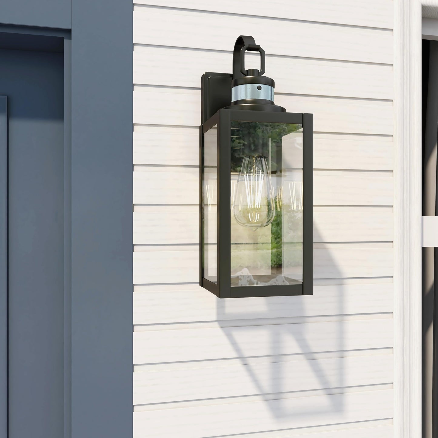 18 Inch Dusk to Dawn Outdoor Wall Light Fixtures, Large Exterior Waterproof Light Fixtures, Black Modern Porch Lights with E26 Sockets & Glass Shades, Wall Sconces for Patio, Garage, Front Door