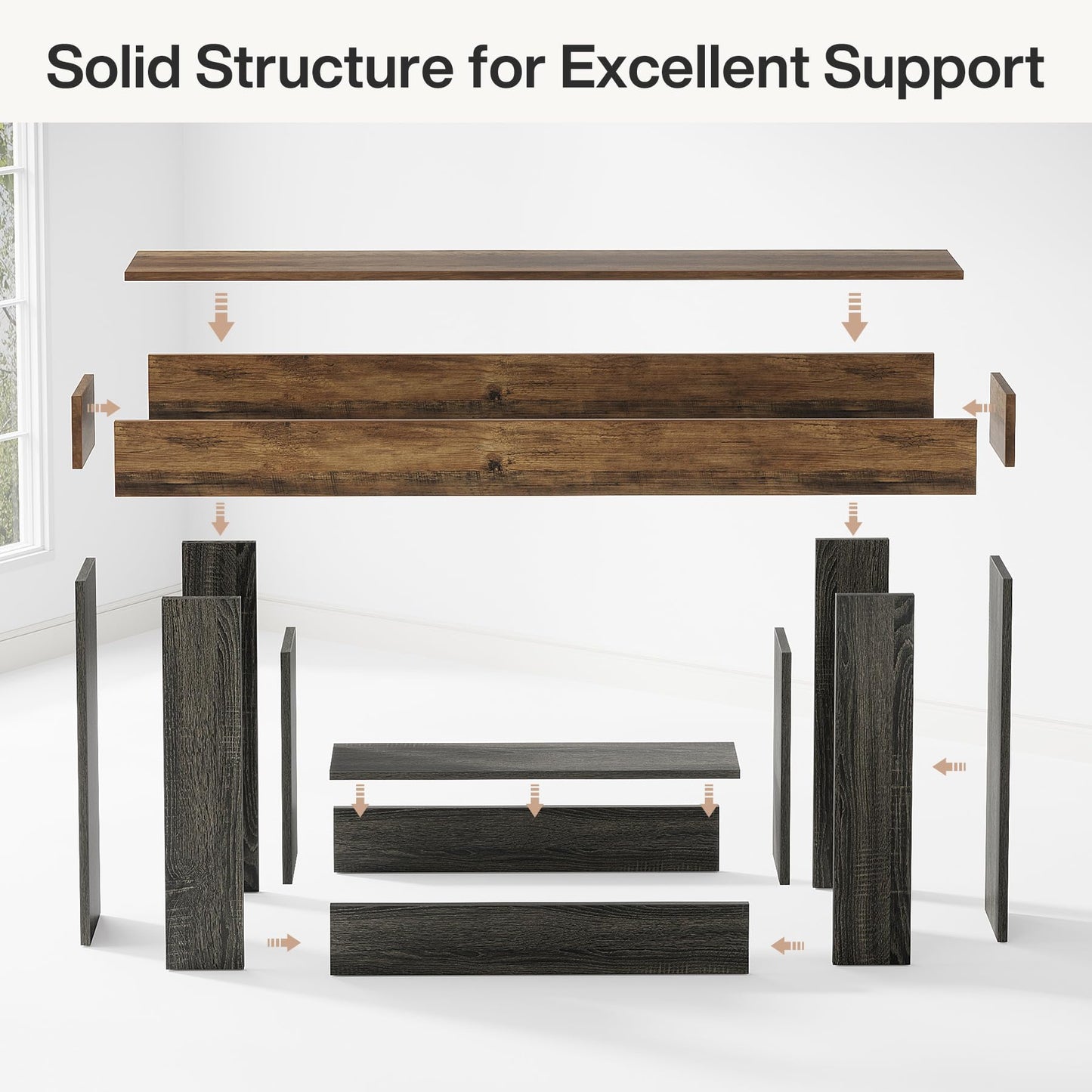 Tribesigns 63" Console Table, Farmhouse 2-Tier Entryway Table with U-Shaped Base, Narrow Long Wood Sofa Table Behind Couch Table for Living Room, Hallway, Foyer, Vintage Brown & Gray | Farmhouse