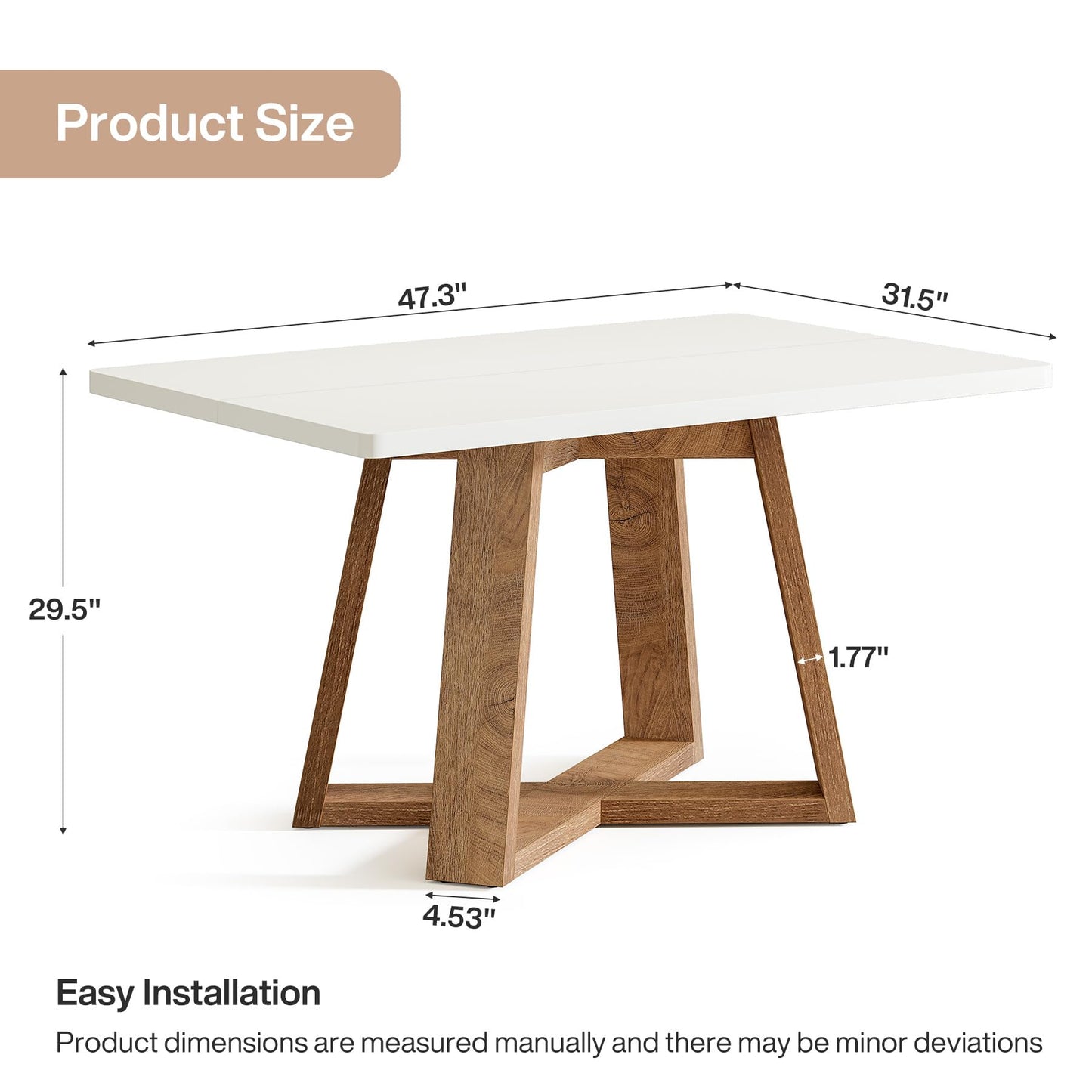 Tribesigns 47-Inch Dining Table for 4 People, Modern Kitchen Table with Wooden Legs, Dinner Table for Kitchen, Dining Room, Small Space, White and Brown
