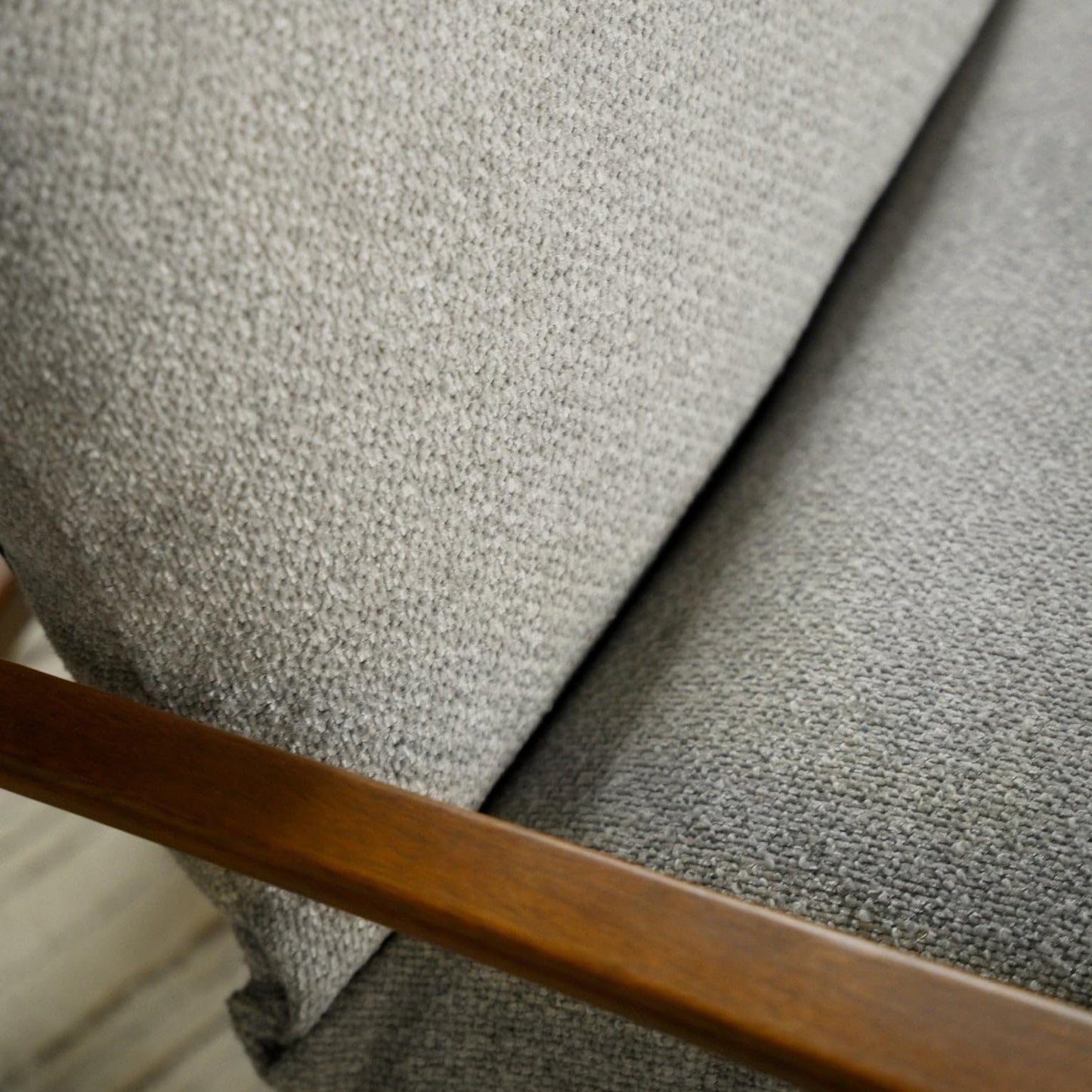 Grain Wood Furniture Solid Wood Mid Century Lounge Chair with Stone Gray Cushions