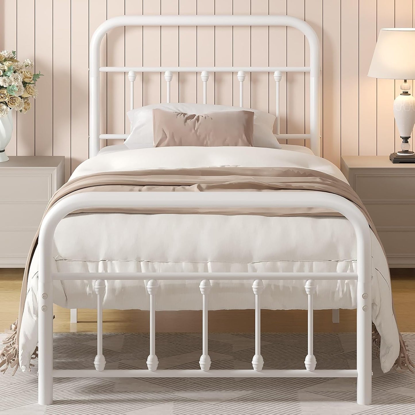 VECELO King Size Victorian Style Metal Bed Frame with Headboard/Mattress Foundation/No Box Spring Needed/Under Bed Storage and Strong Slat Support Purple Bronze