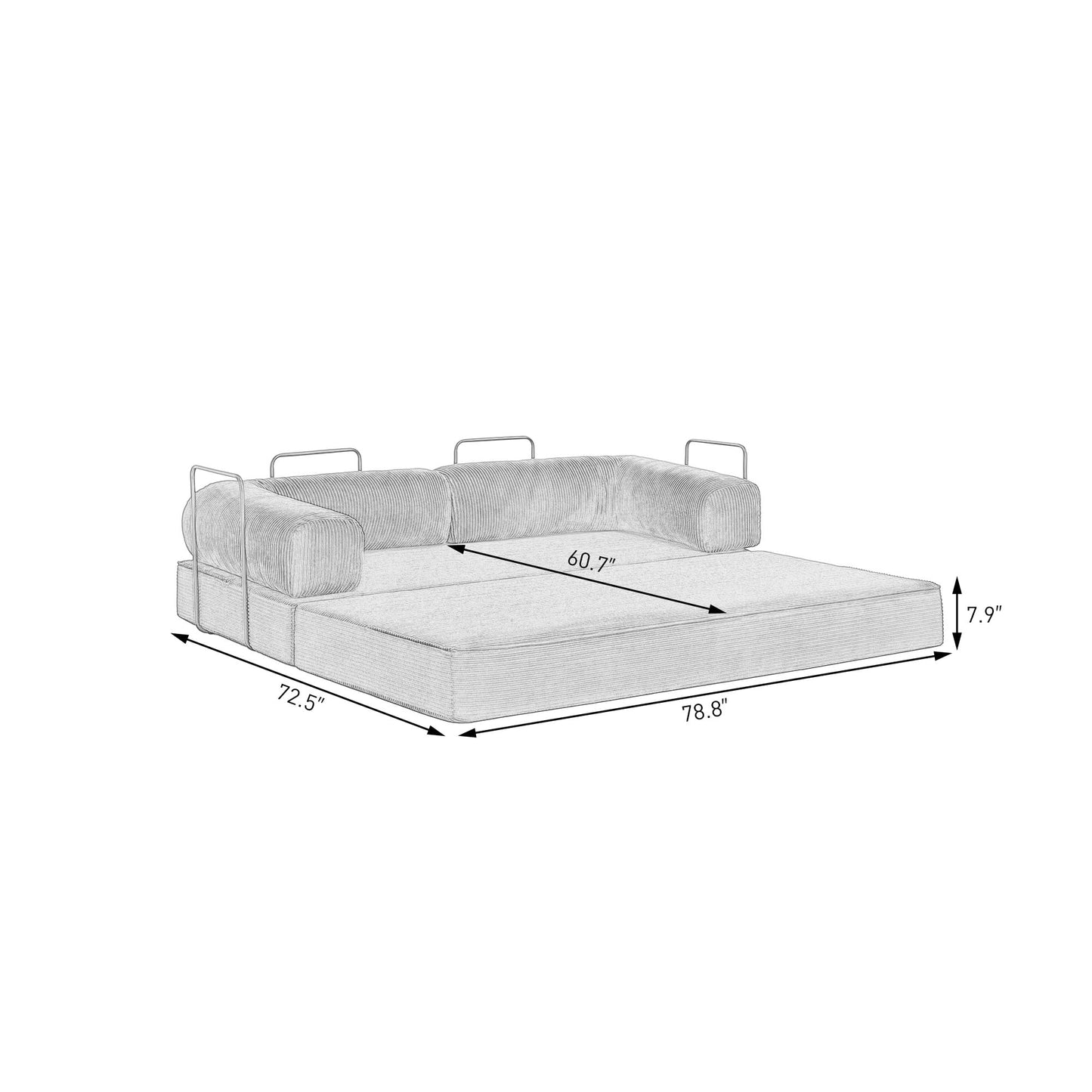 79'' Convertible Sleeper Sofa Bed, 4-in-1 Corduroy Folding Floor Couch, No Assembly Modular Boneless Loveseat with Pull Out Bed, Comfy Foldable Sofa Bed for Living Room Bedroom Guest Room, Gray