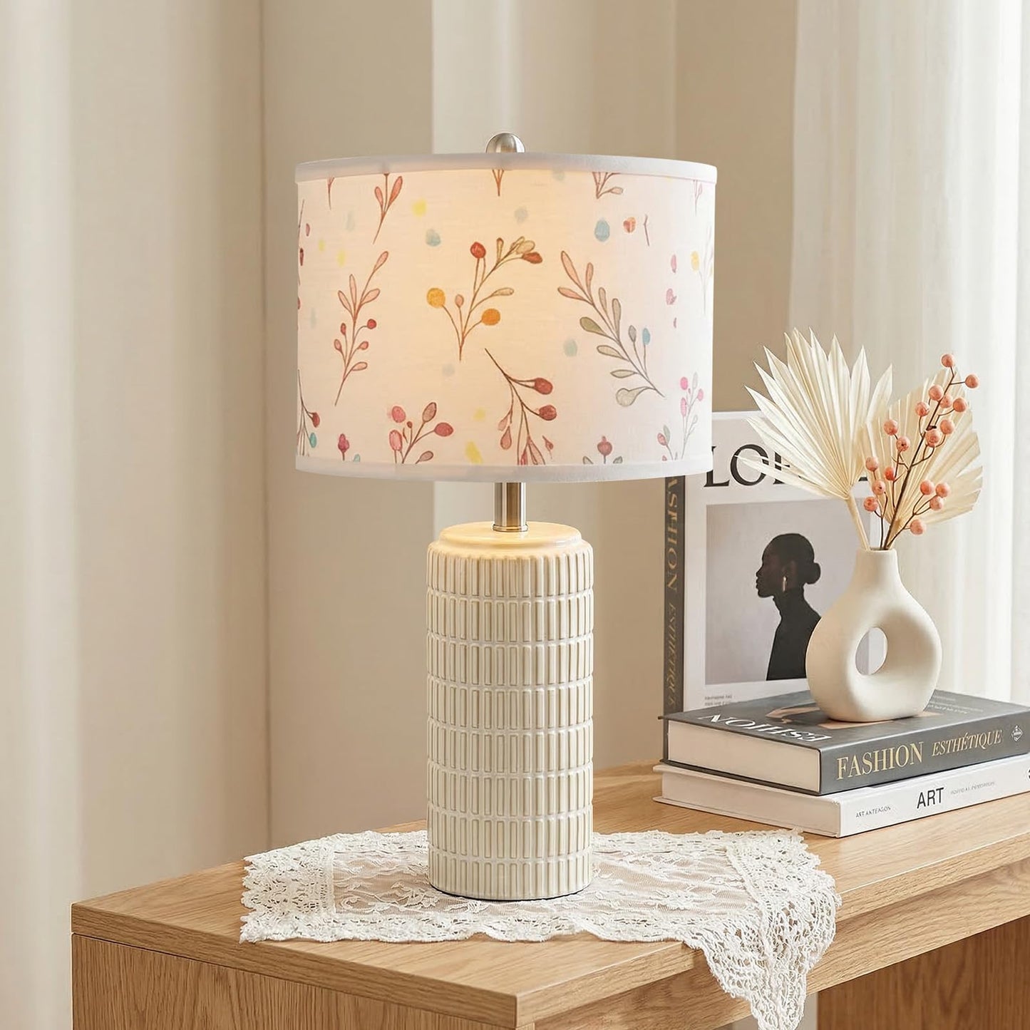 PoKat 23" Modern Ceramic Table Lamp Set of 2 for Living Room White Desk Lamps for Bedroom Farmhouse Bedside Nightstand Lamp House Warming Gifts New Home Decor End Table Lamps Gifts for Women Mom Beige