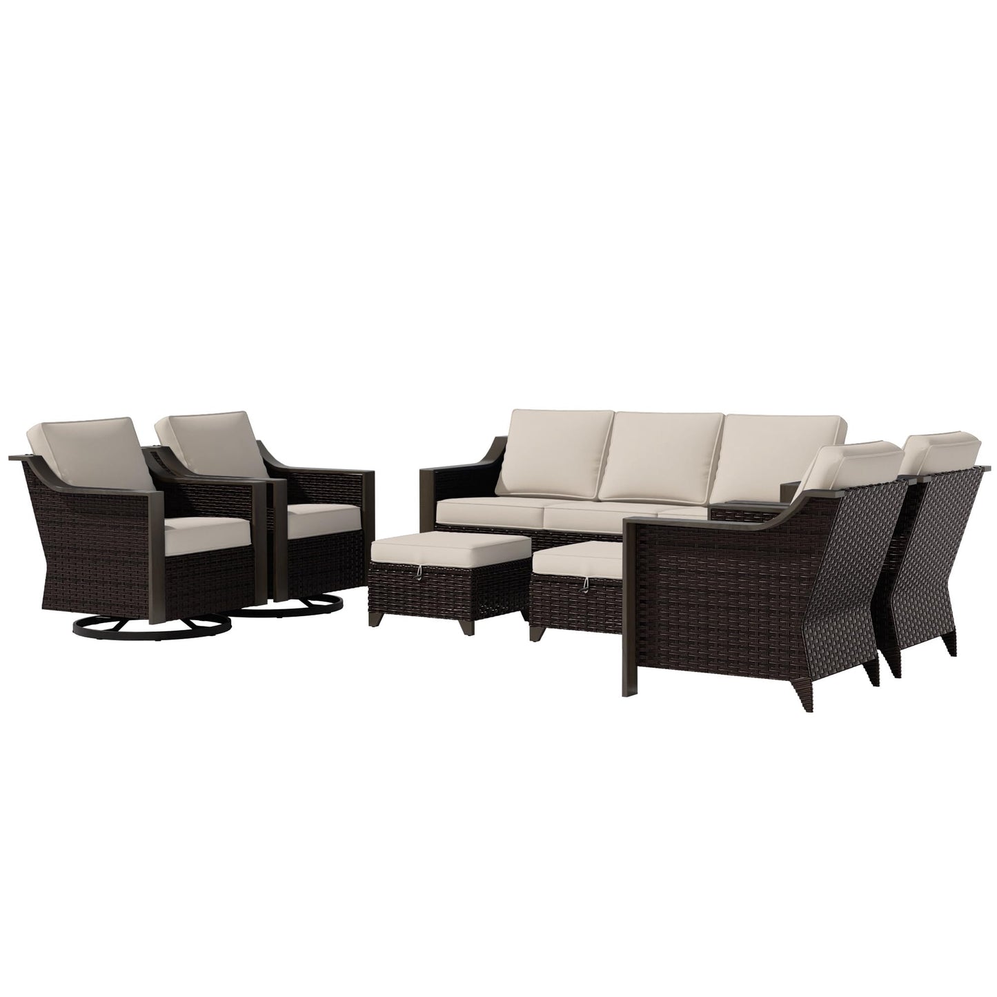 74 Inch Patio 3-Seater Sofa,PE Wicker Outdoor Lounge with Thick Removable Water-Resistant Cushions, Rust-Proof Steel Frame, 900LBS Capacity, Beige