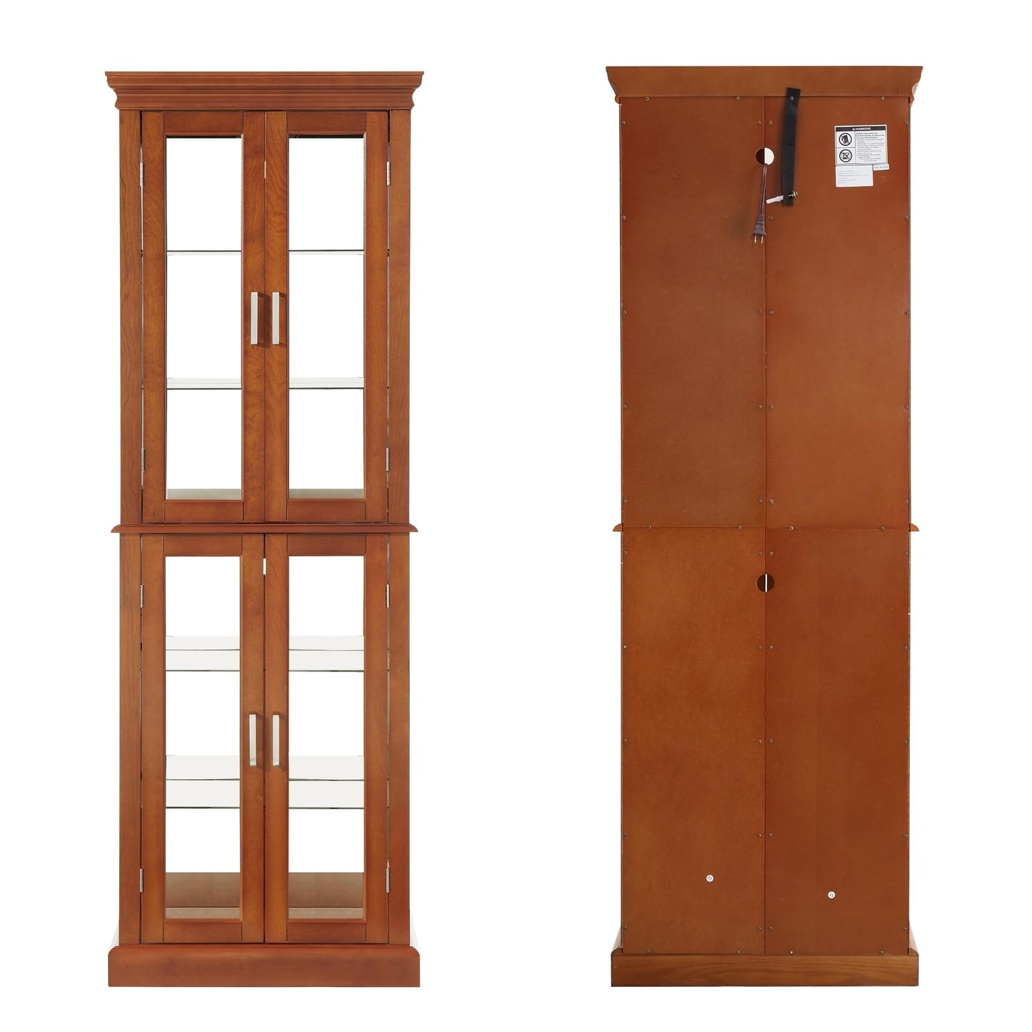 LKTART Curio Glass Display Cabinet with Lighted and Mirrored Back Panel,China Cabinets with Glass Doors,Tall Storage Cabinets with Adjustable Shelves for Curio Collectibles Storage(Cherry)