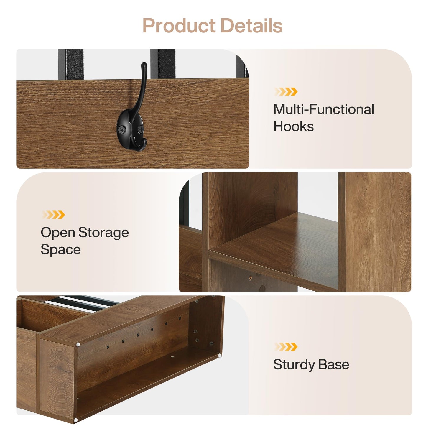 Tribesigns Wall Room Divider, Wood Freestanding Room Divider Bookcase with Shelves & Coat Hooks, 71" Modern Wall Partition for Home & Office Decorative, Brown