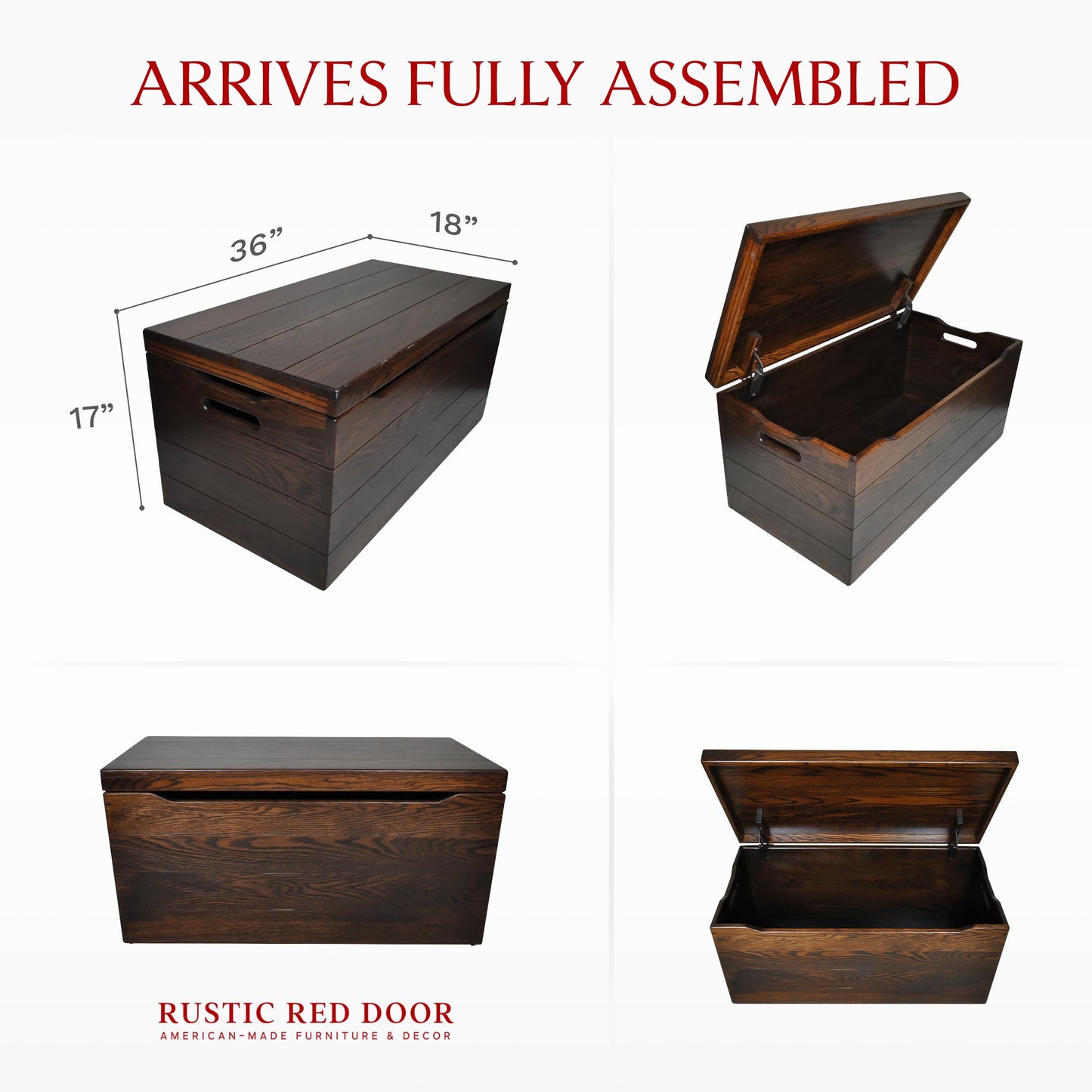 Wooden Storage Chest Trunk Box with Lid and Handles. Handmade, Rustic, Oak Wood, Cherry Stain, 30"