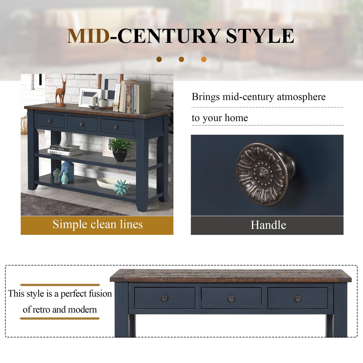 LKTART Solid Wood Console Table, Sofa Table with Storage Drawers and Bottom Shelf, Entryway Table for Entry Hallway Foyer,Easy Assembled (48.8" Green)
