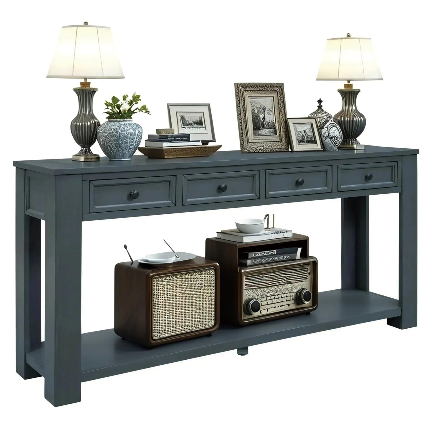 LKTART 63" Solid Wood Console Table Sofa Table with Storage Drawers and Bottom Shelf,Farmhouse Entryway Table for Hallway Foyer,Living Room,Easy Assembled (63" Espresso)