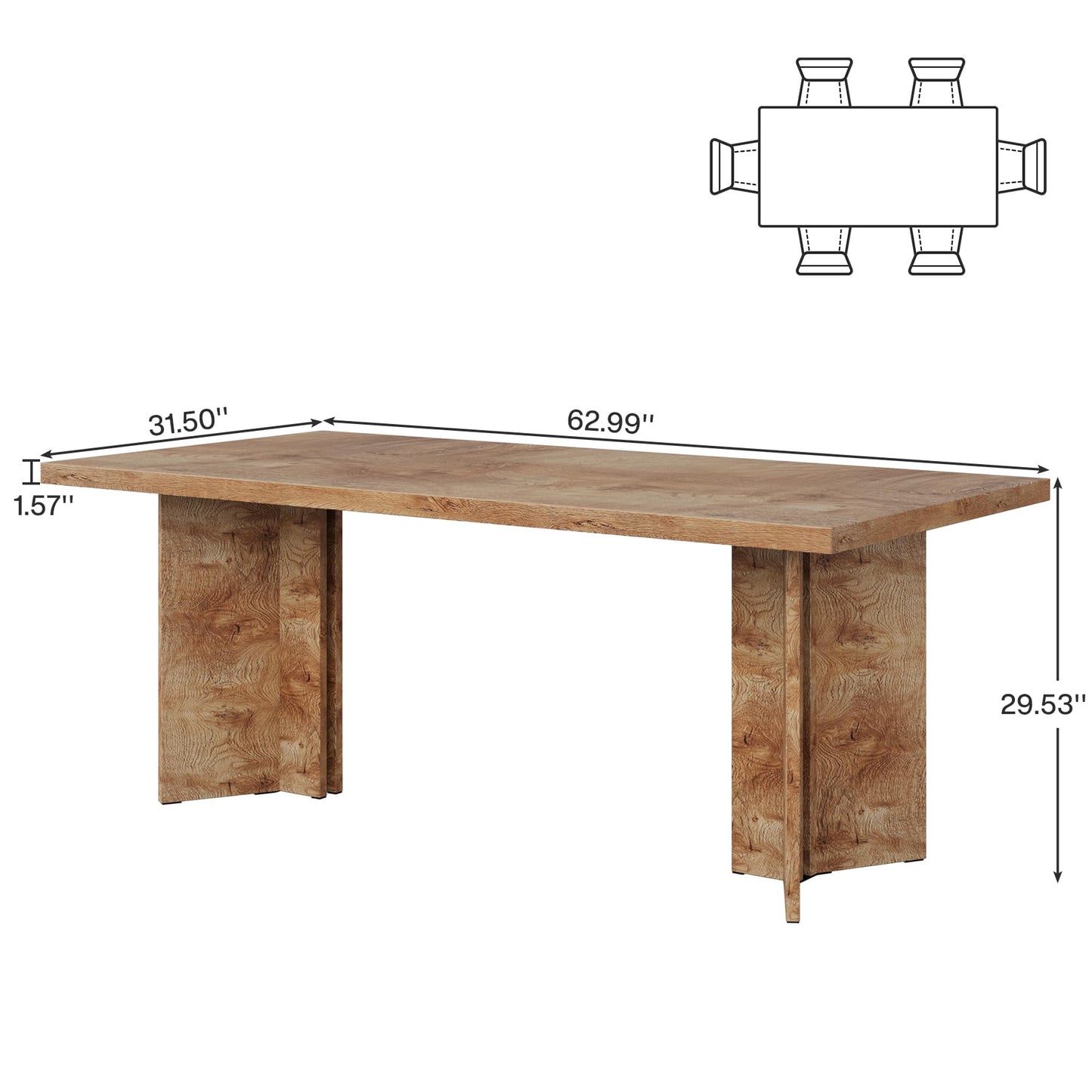 Tribesigns 63-inch Dining Table for 4-6, Farmhouse Kitchen Table with Large Tabletop, Rectangular Dinner Eating Table for Dining Room, Living Room, Kitchen
