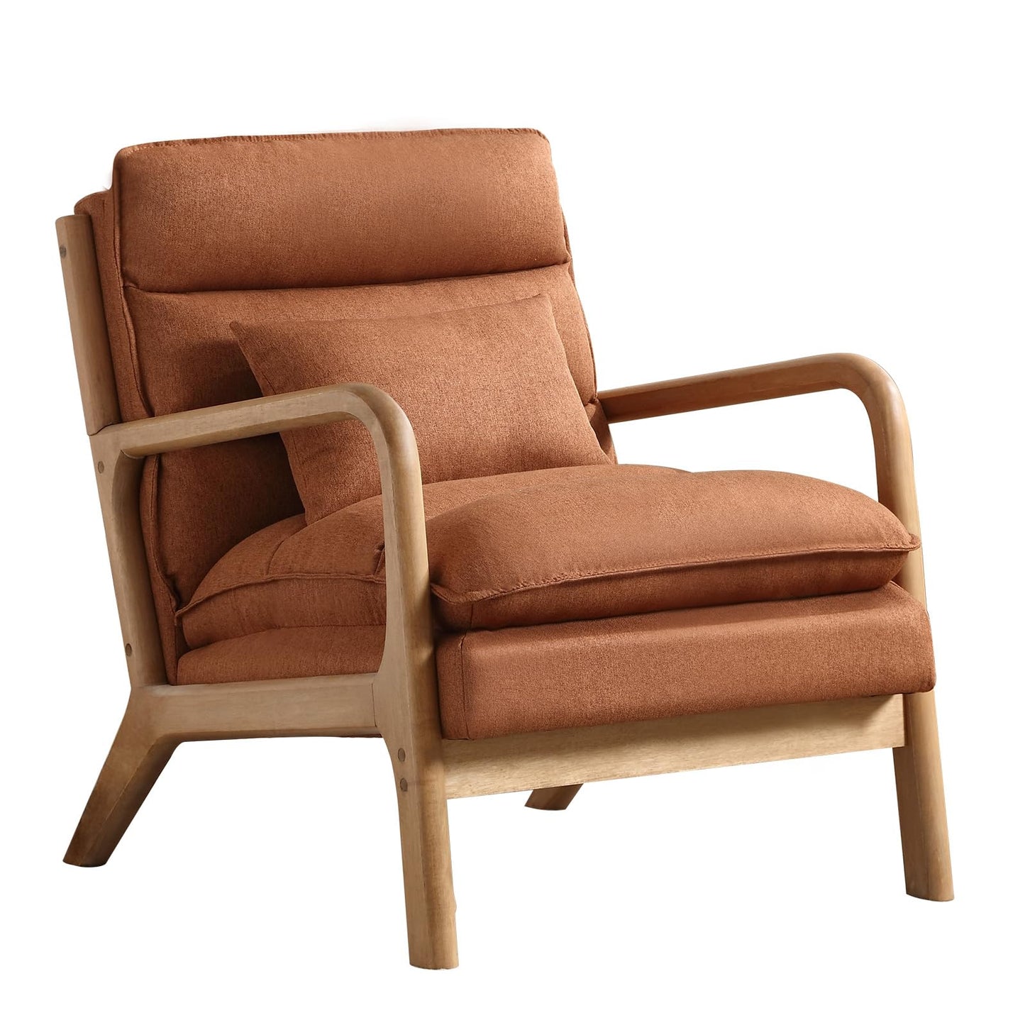 IOMOR Mid Century Modern Accent Chair, Upholstered Lounge Armchair with Plump Back Pillow, Comfy Reading Chair with Solid Wood Frame for Bedroom Living Room, Brown