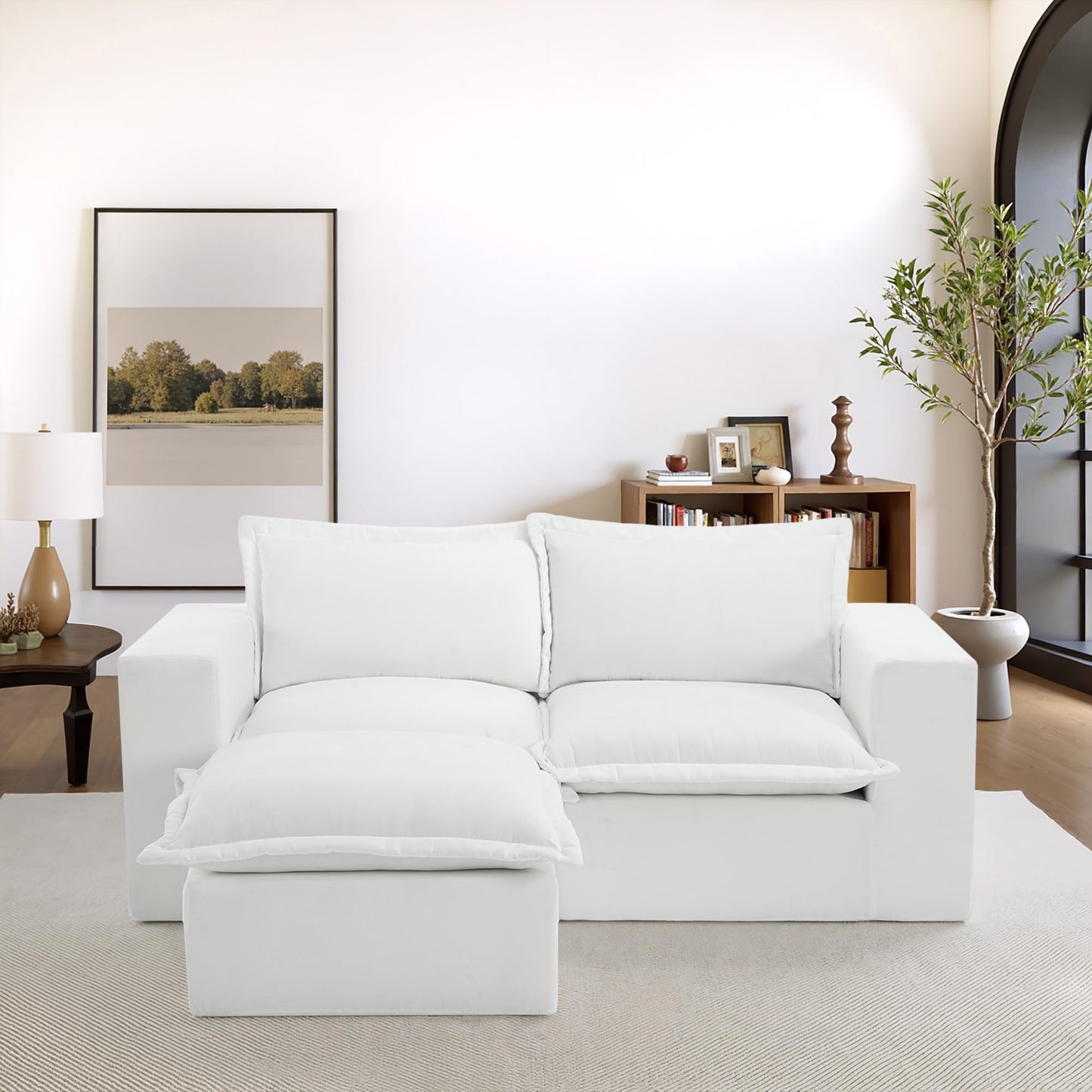 116" Modular Sectional Sofa, Comfy L Shaped Modular Coush Sofa with Ottoman, 3-Seat Chenille Cloud Couches Deep Seat Sofa for Living Room, Apartment, Small Spaces, Beige