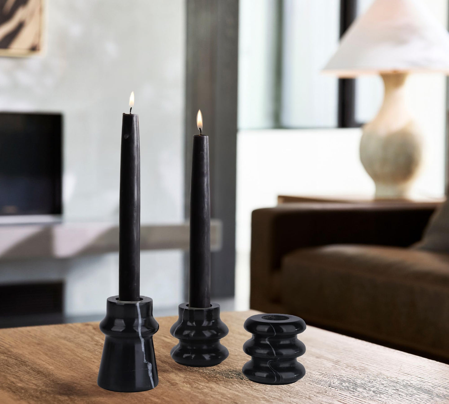 Vixdonos Marble Candle Holder Set of 2 Taper Candle Candlestick Mantle Candle Stand for Home Decor,Wedding,Party and Table Centerpieces(Brown)
